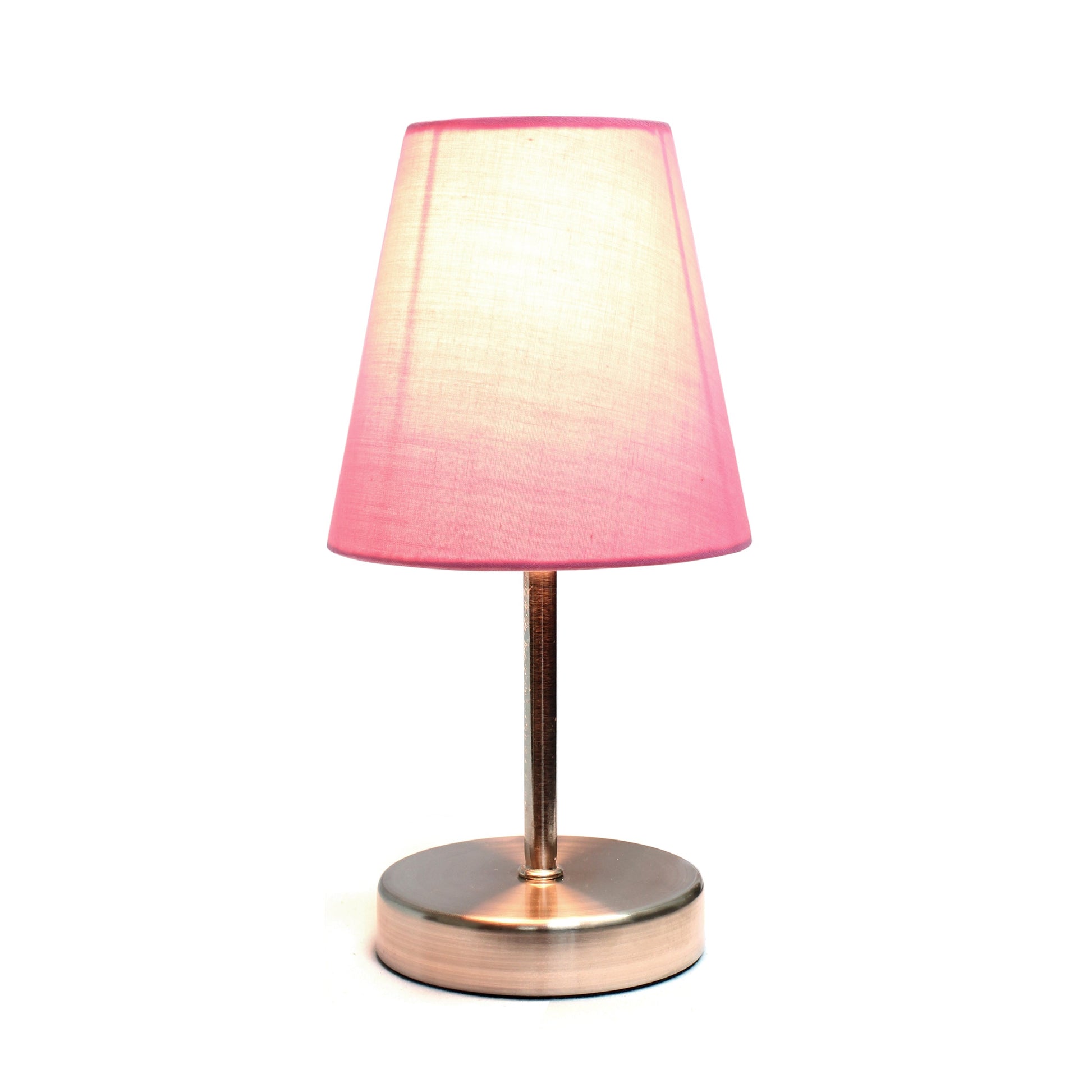 All The Rages Nauru 11" Sand Nickel Bedside Table Lamp With Pink Fabric Empire Shade