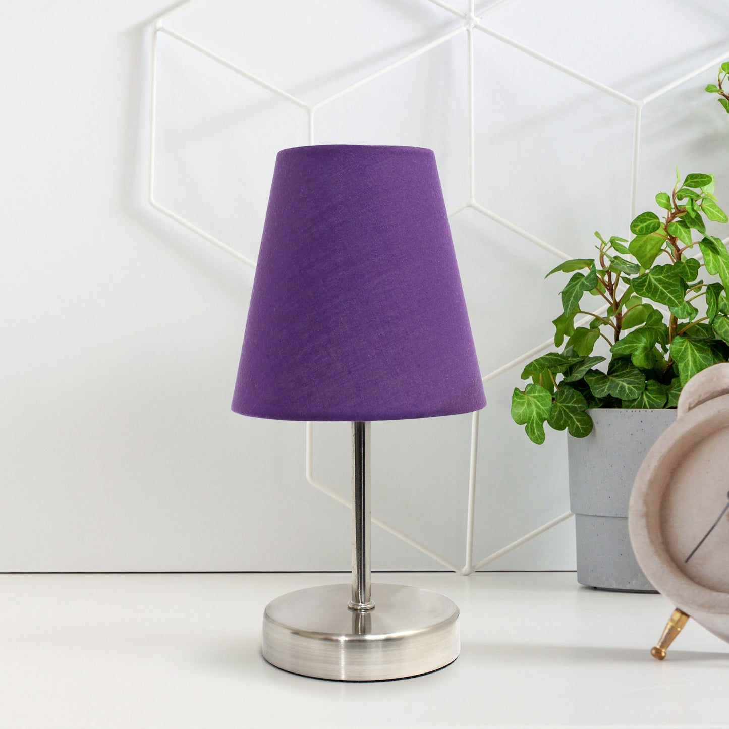 All The Rages Nauru 11" Sand Nickel Bedside Table Lamp With Purple Fabric Empire Shade