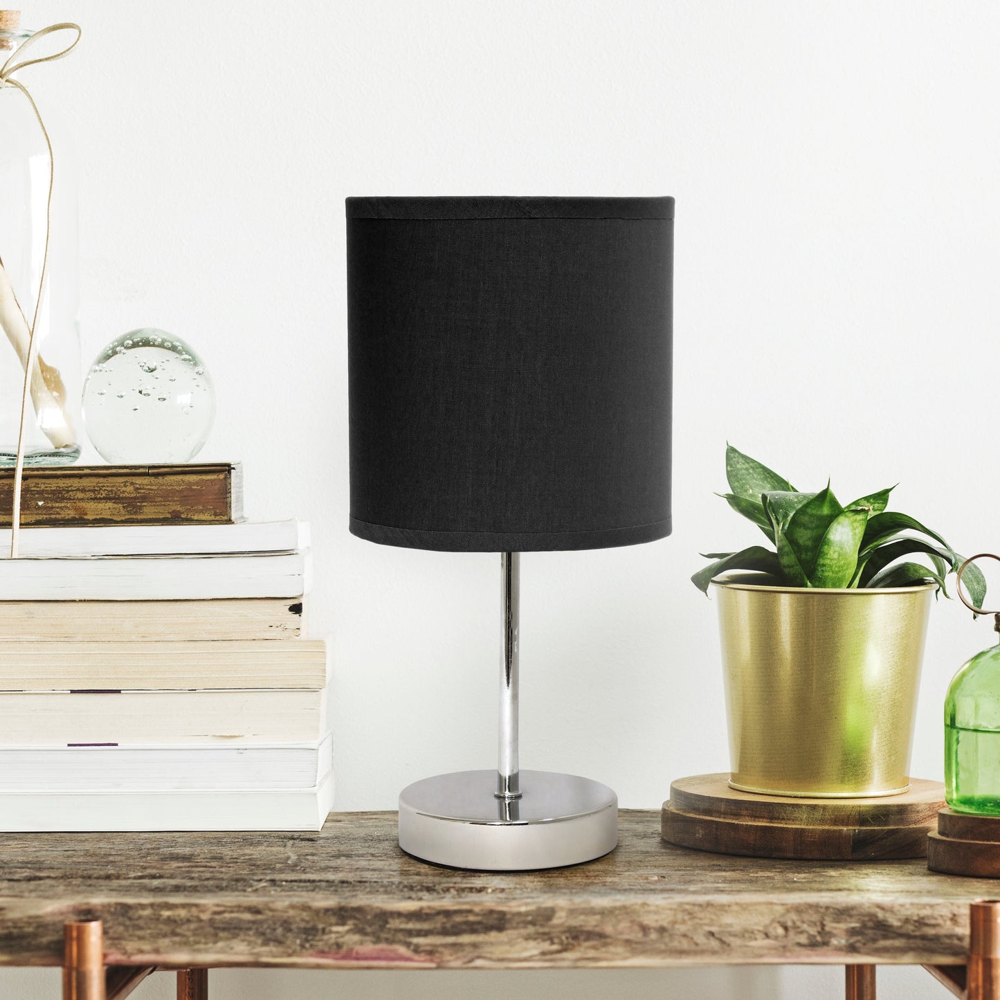 All The Rages Nauru 12" Chrome Metal Stick Table Lamp With Black Fabric Shade