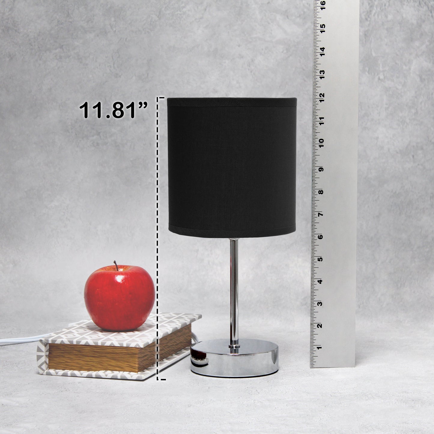 All The Rages Nauru 12" Chrome Metal Stick Table Lamp With Black Fabric Shade