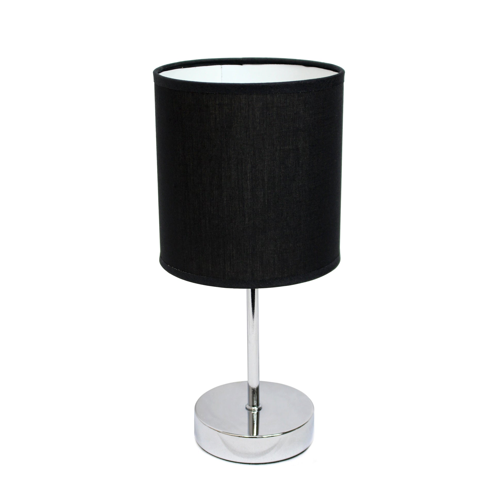 All The Rages Nauru 12" Chrome Metal Stick Table Lamp With Black Fabric Shade