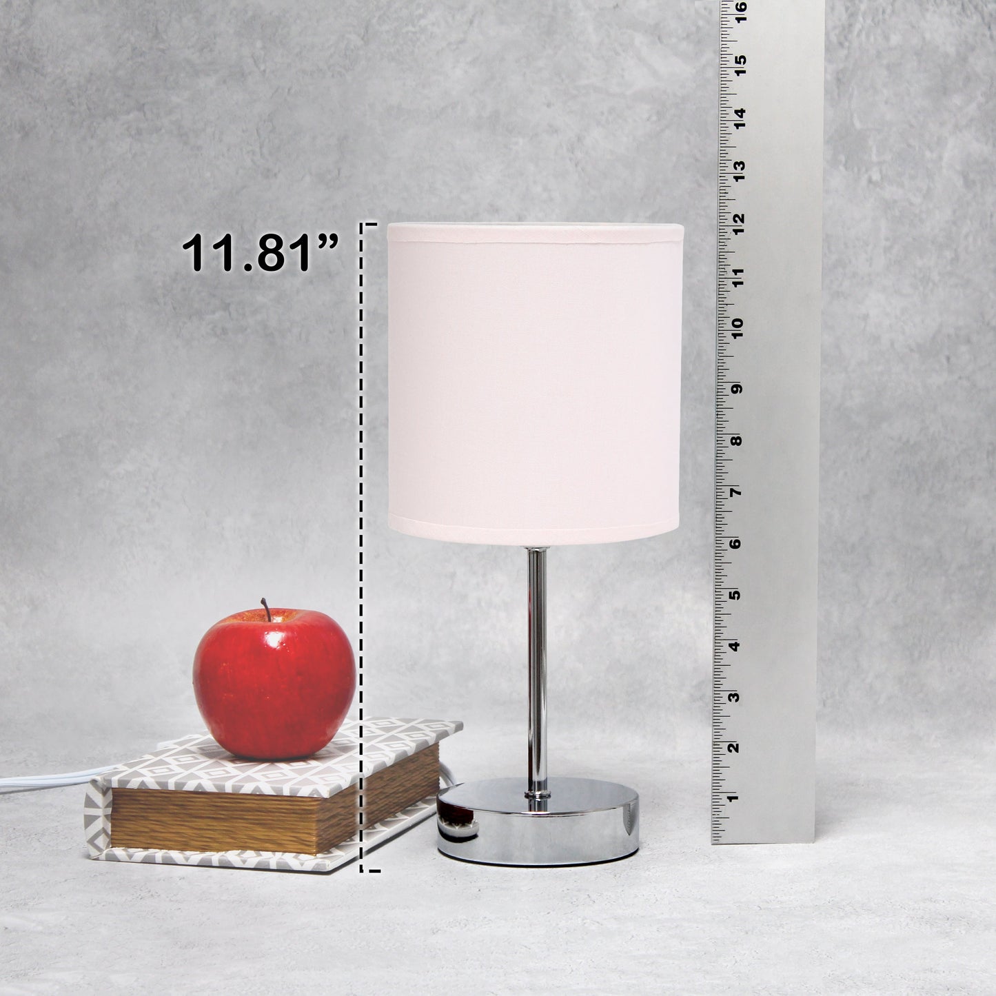 All The Rages Nauru 12" Chrome Metal Stick Table Lamp With Blush Pink Fabric Shade