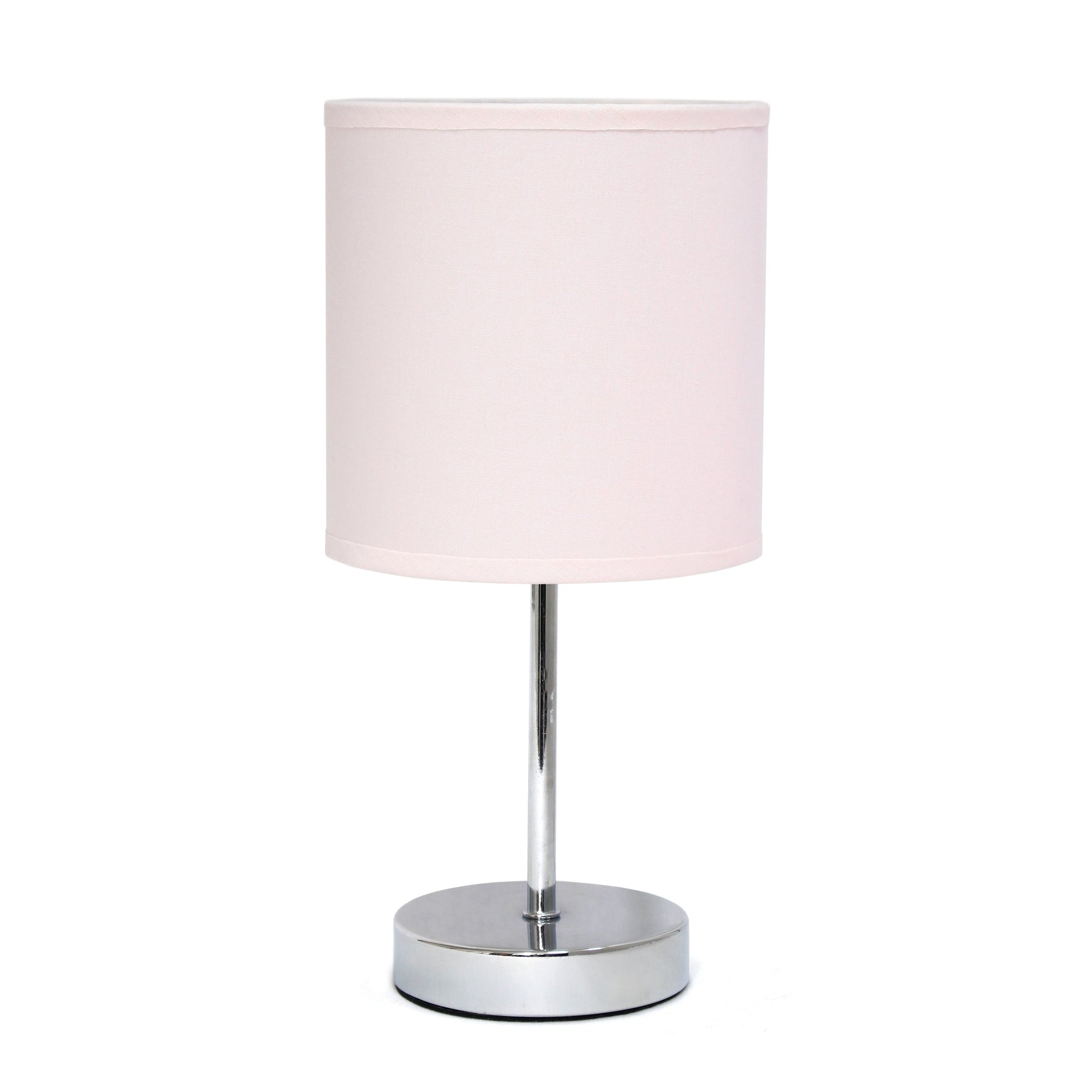 All The Rages Nauru 12" Chrome Metal Stick Table Lamp With Blush Pink Fabric Shade