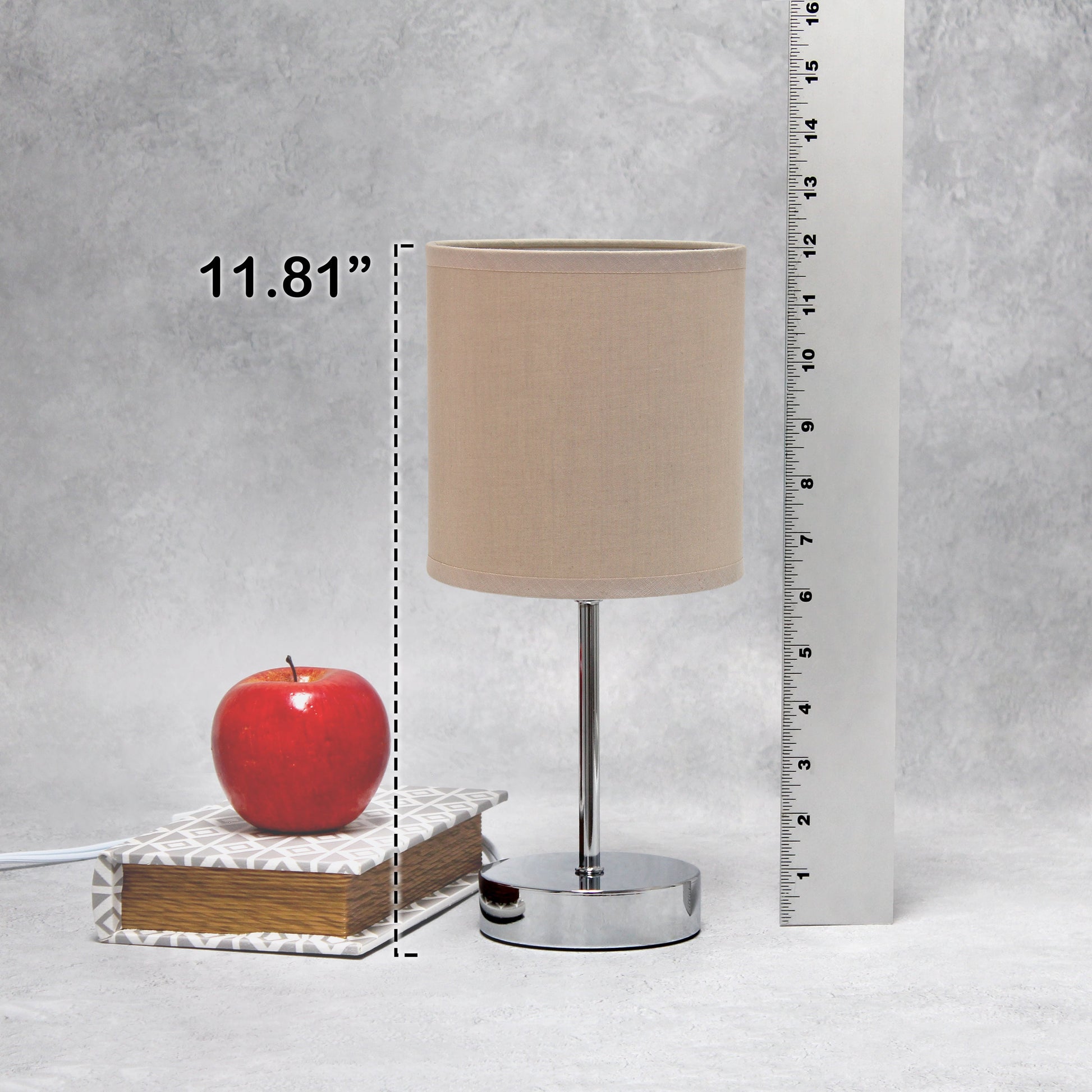 All The Rages Nauru 12" Chrome Metal Stick Table Lamp With Gray Fabric Shade