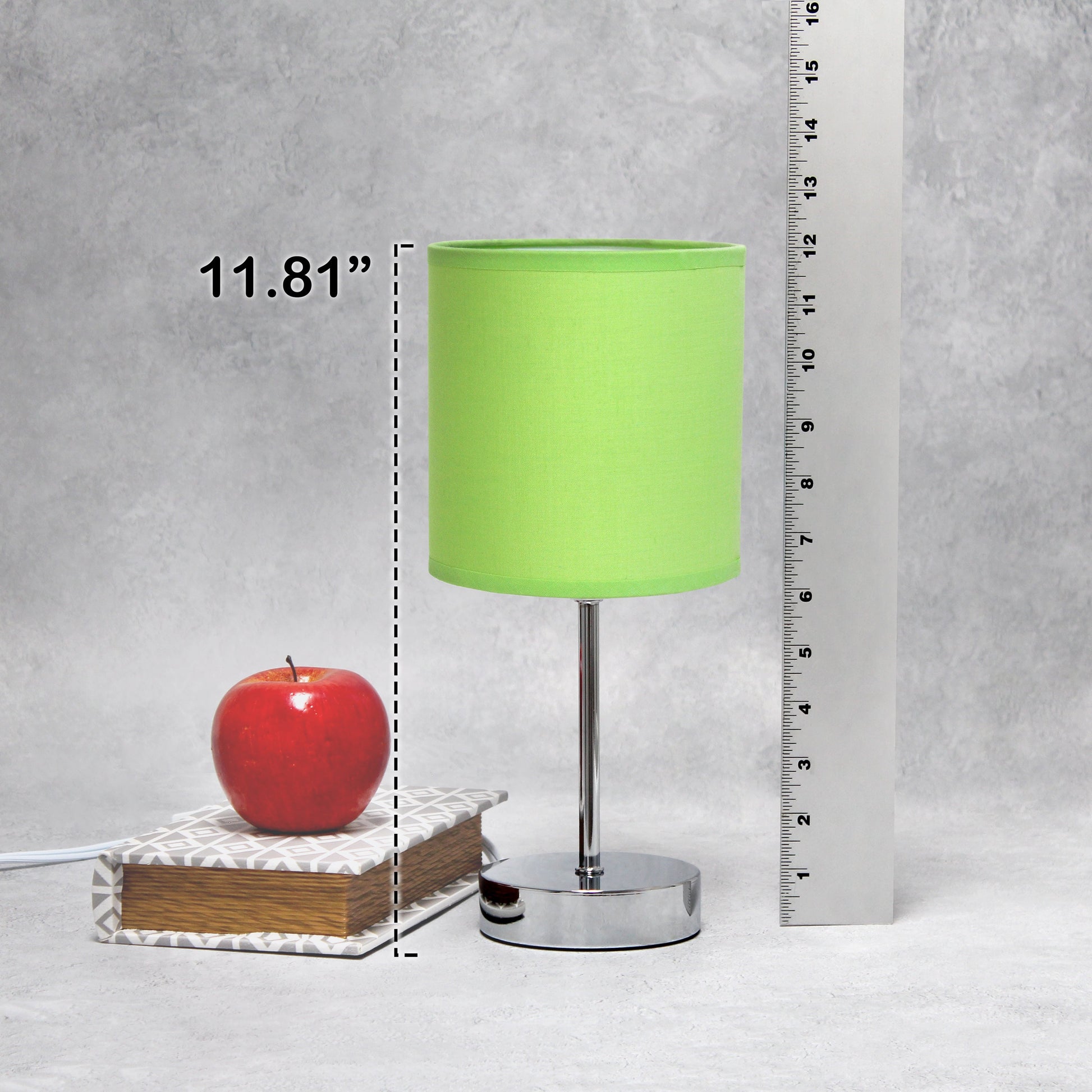 All The Rages Nauru 12" Chrome Metal Stick Table Lamp With Green Fabric Shade