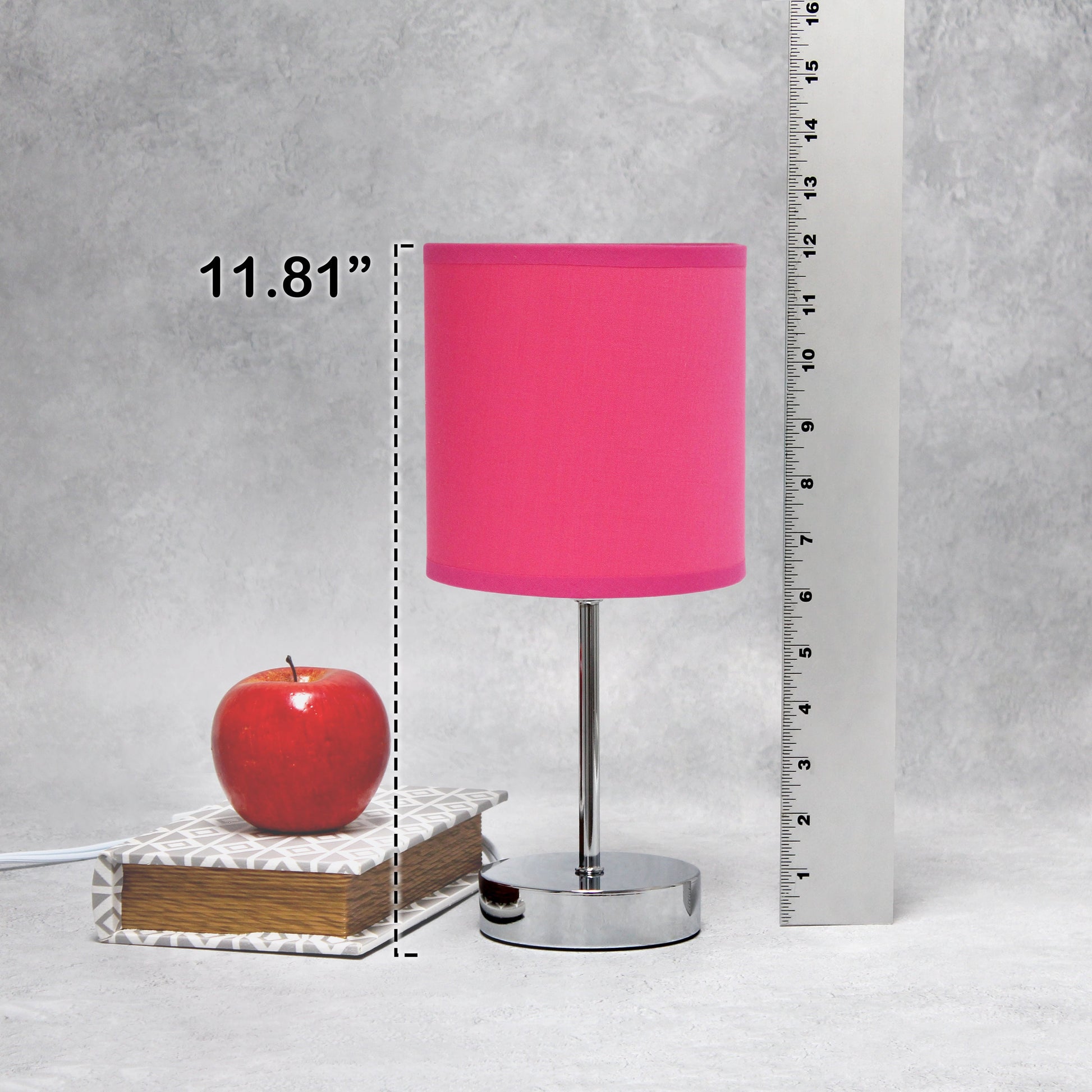 All The Rages Nauru 12" Chrome Metal Stick Table Lamp With Hot Pink Fabric Shade
