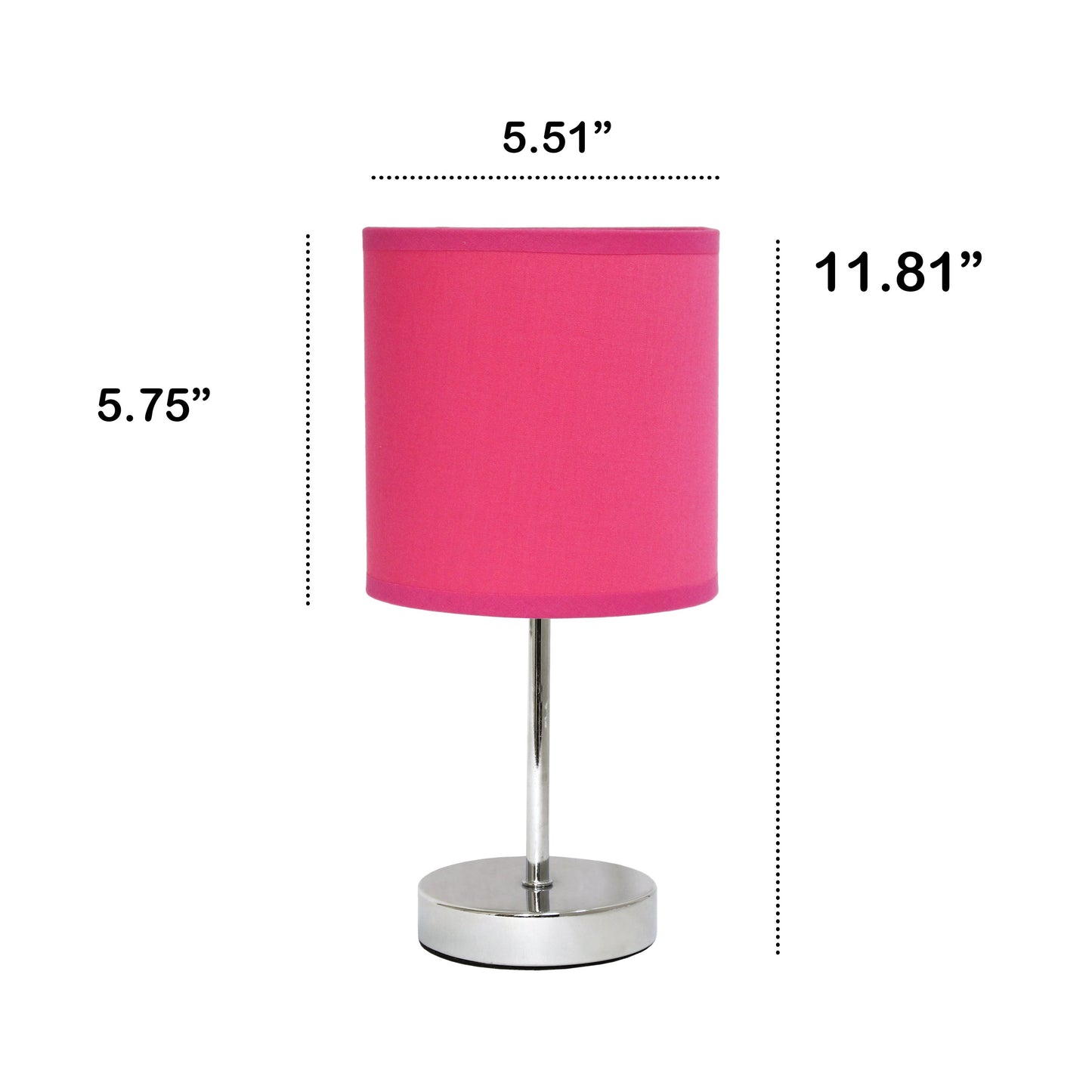 All The Rages Nauru 12" Chrome Metal Stick Table Lamp With Hot Pink Fabric Shade