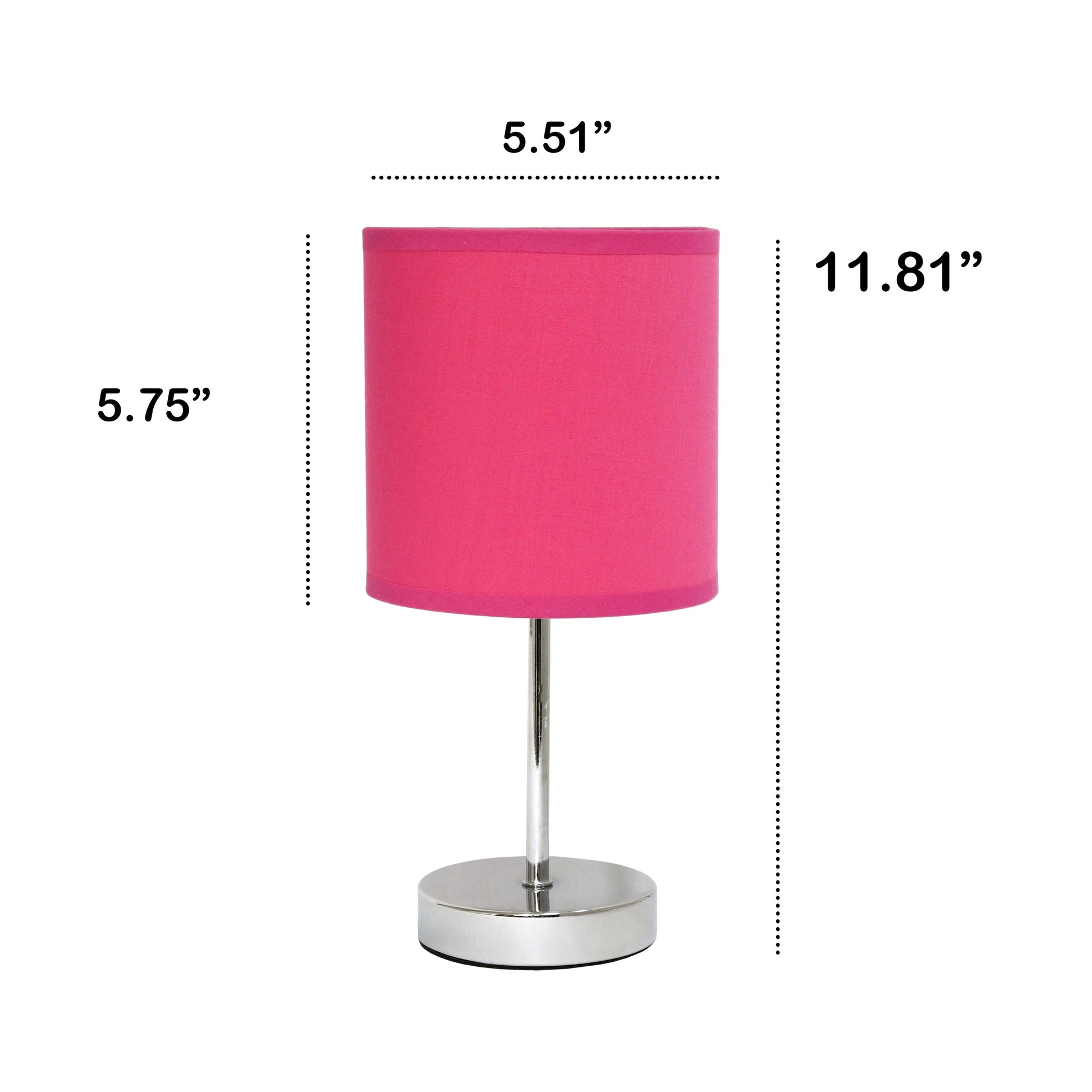 All The Rages Nauru 12" Chrome Metal Stick Table Lamp With Hot Pink Fabric Shade