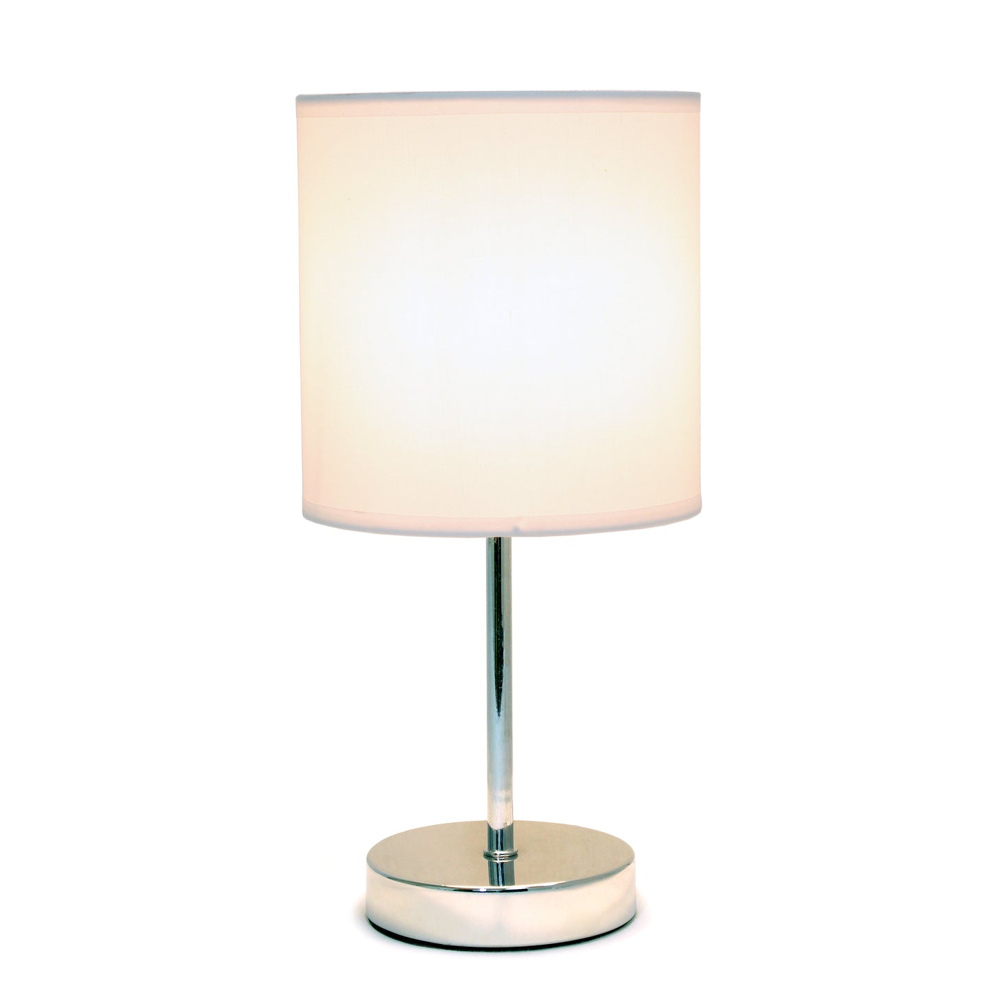 All The Rages Nauru 12" Chrome Metal Stick Table Lamp With White Fabric Shade