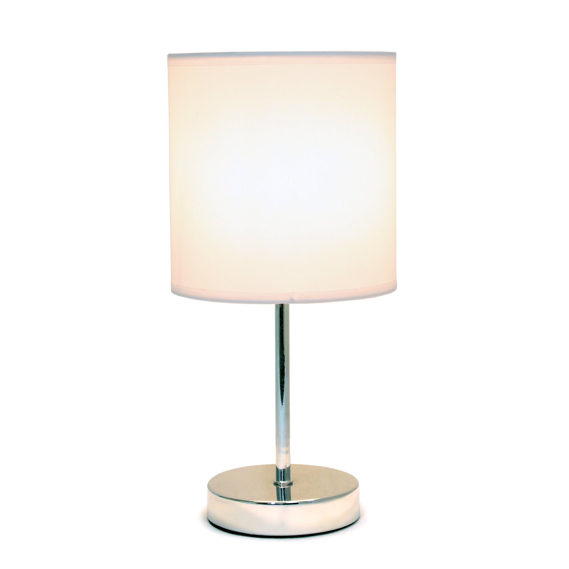 All The Rages Nauru 12" Chrome Metal Stick Table Lamp With White Fabric Shade