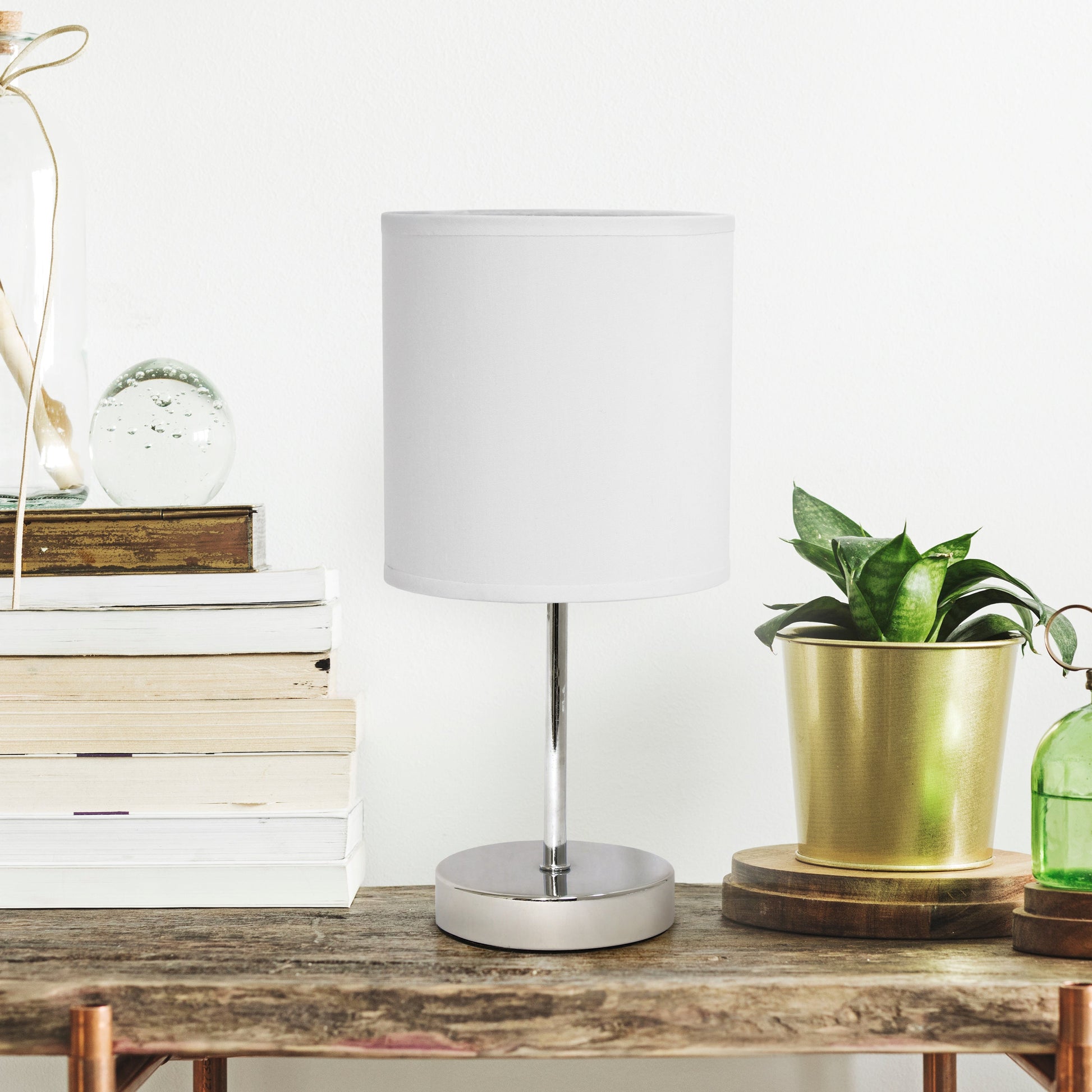All The Rages Nauru 12" Chrome Metal Stick Table Lamp With White Fabric Shade