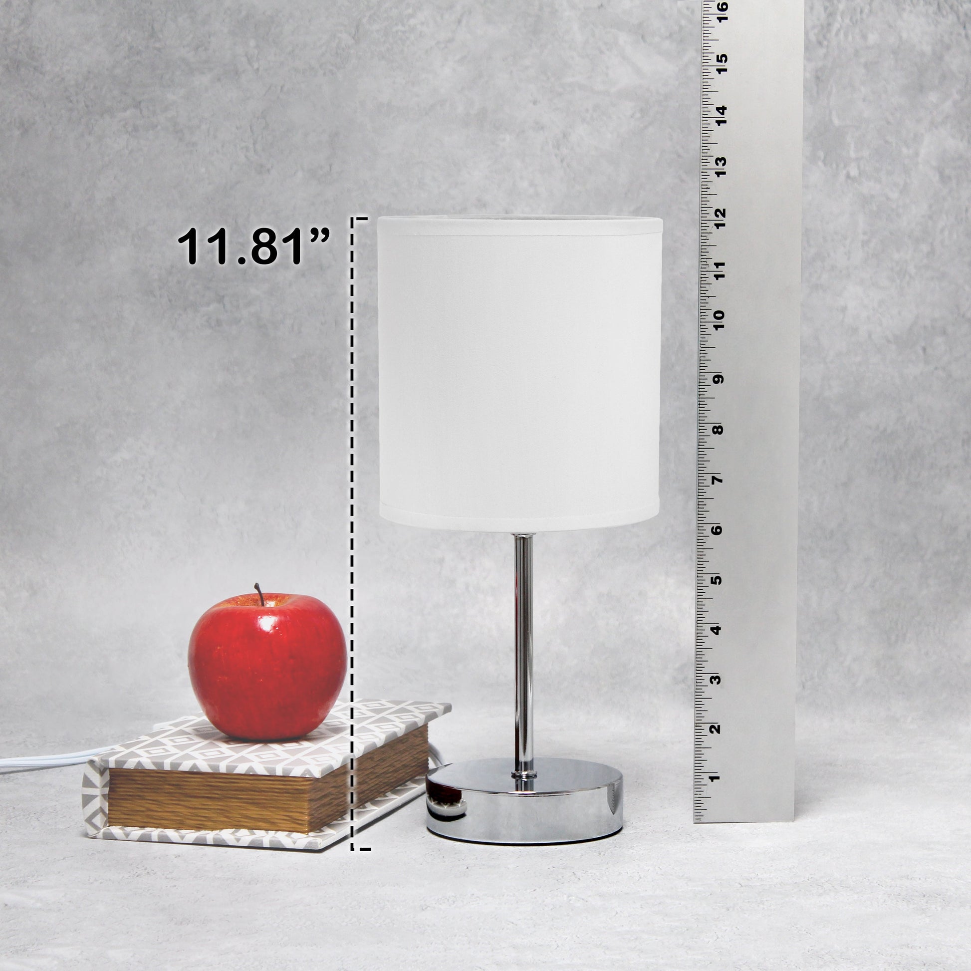 All The Rages Nauru 12" Chrome Metal Stick Table Lamp With White Fabric Shade