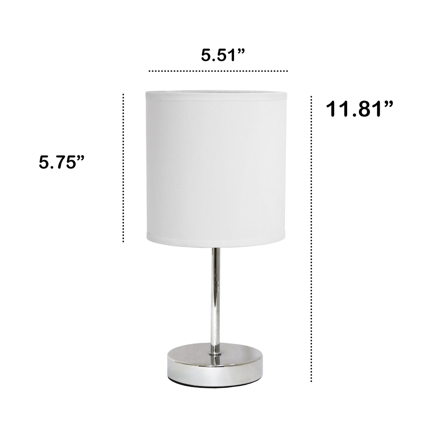 All The Rages Nauru 12" Chrome Metal Stick Table Lamp With White Fabric Shade