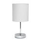All The Rages Nauru 12" Chrome Metal Stick Table Lamp With White Fabric Shade