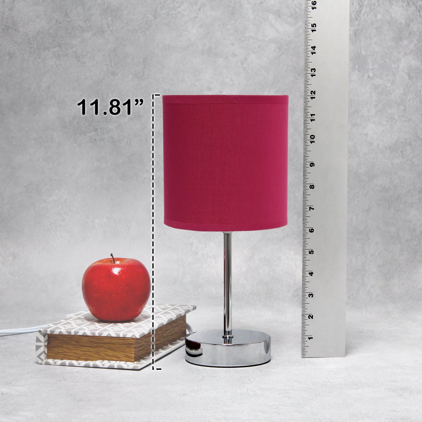All The Rages Nauru 12" Chrome Metal Stick Table Lamp With Wine Fabric Shade