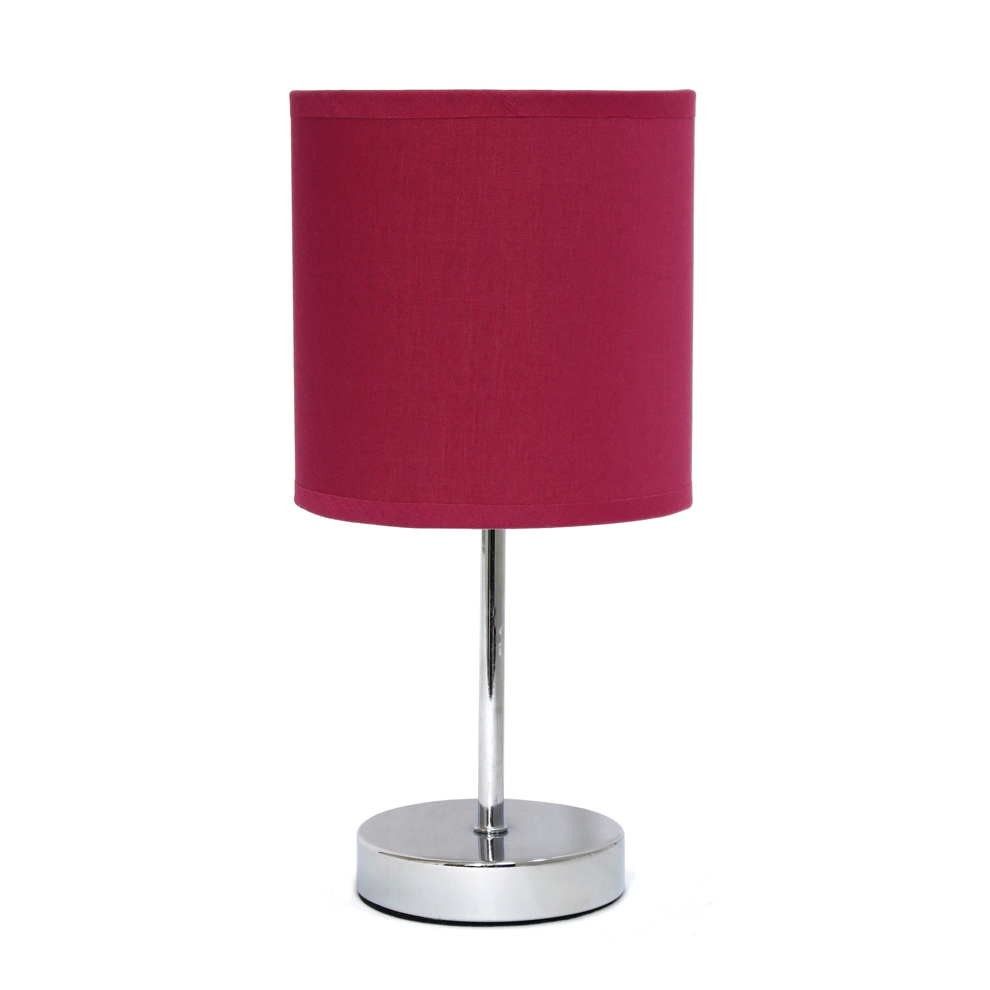 All The Rages Nauru 12" Chrome Metal Stick Table Lamp With Wine Fabric Shade