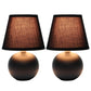 All The Rages Nauru 9" Black 2-Piece Ceramic Orb Table Lamps With Matching Fabric Shades