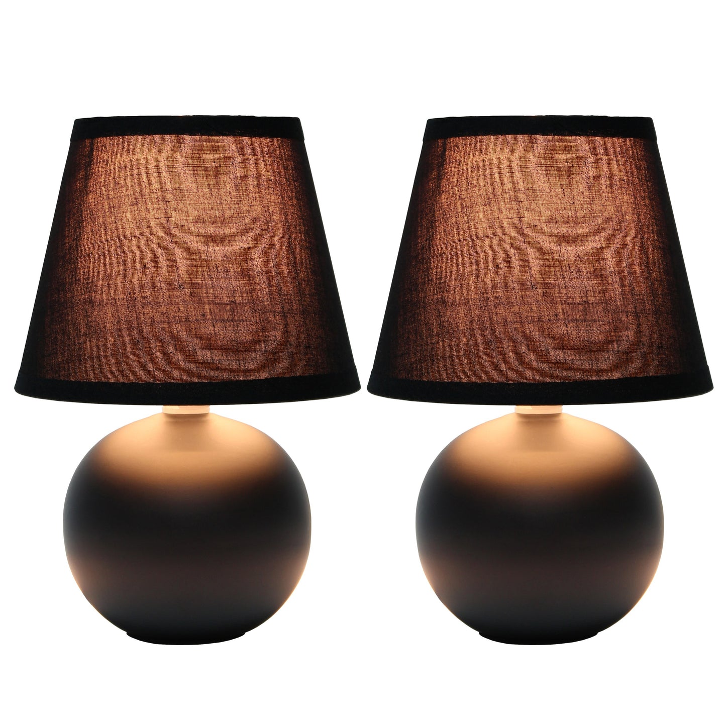 All The Rages Nauru 9" Black 2-Piece Ceramic Orb Table Lamps With Matching Fabric Shades