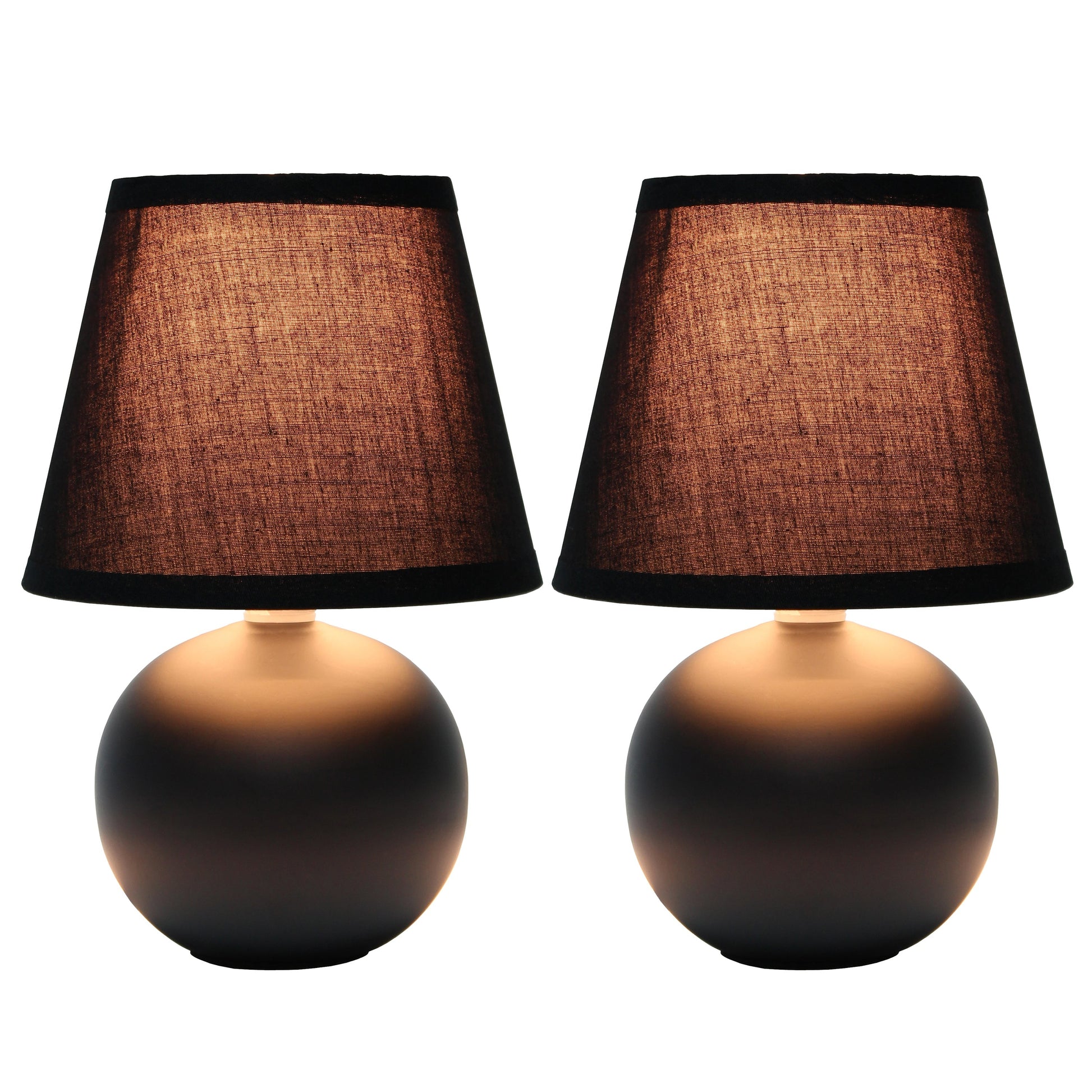 All The Rages Nauru 9" Black 2-Piece Ceramic Orb Table Lamps With Matching Fabric Shades