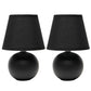 All The Rages Nauru 9" Black 2-Piece Ceramic Orb Table Lamps With Matching Fabric Shades