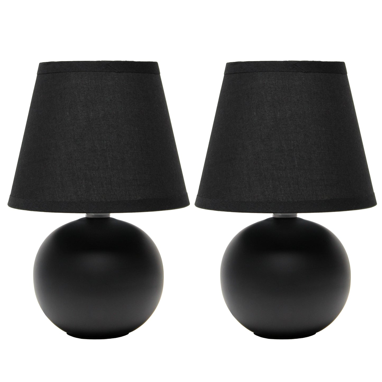 All The Rages Nauru 9" Black 2-Piece Ceramic Orb Table Lamps With Matching Fabric Shades