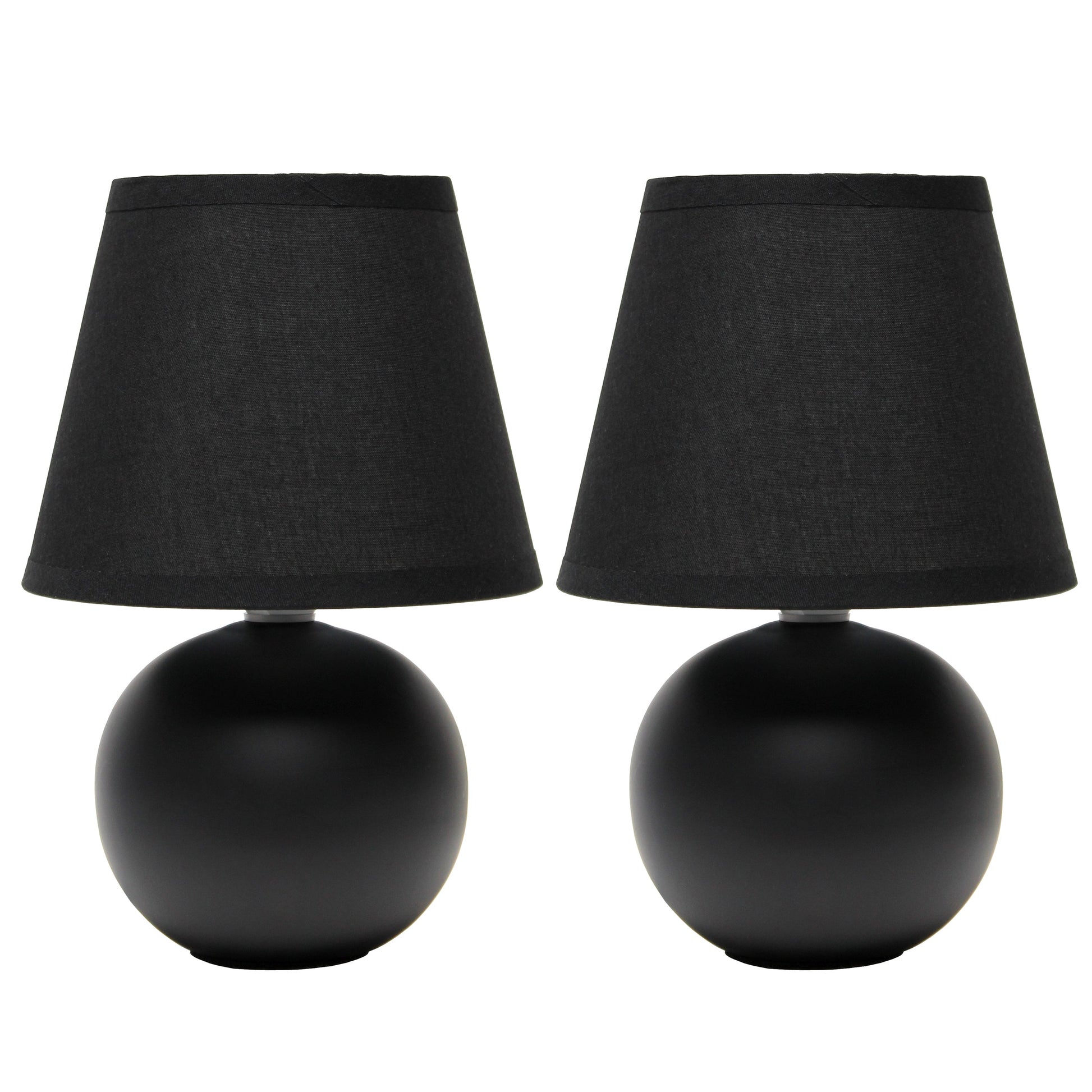 All The Rages Nauru 9" Black 2-Piece Ceramic Orb Table Lamps With Matching Fabric Shades