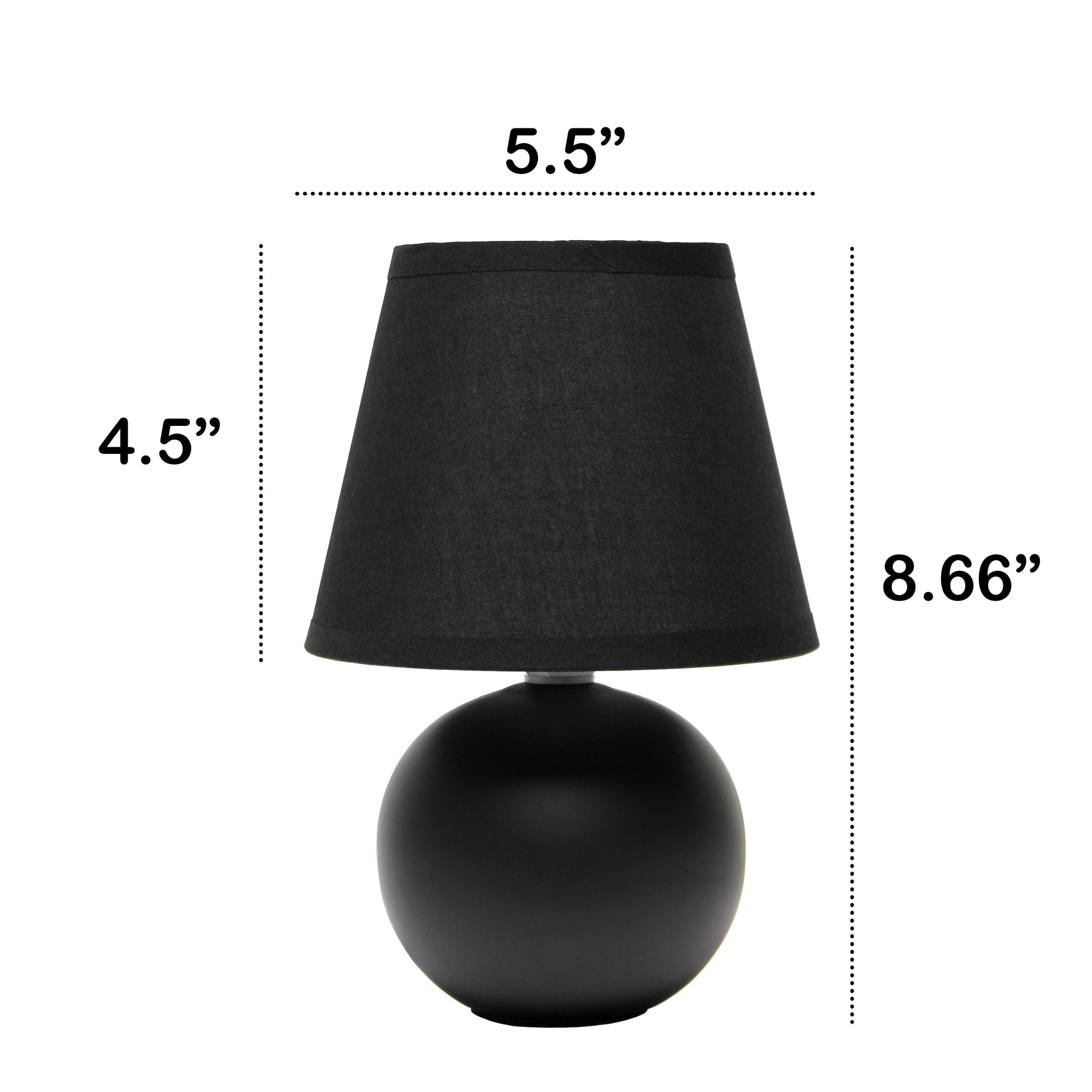 All The Rages Nauru 9" Black Ceramic Orb Table Lamp With Matching Fabric Shade