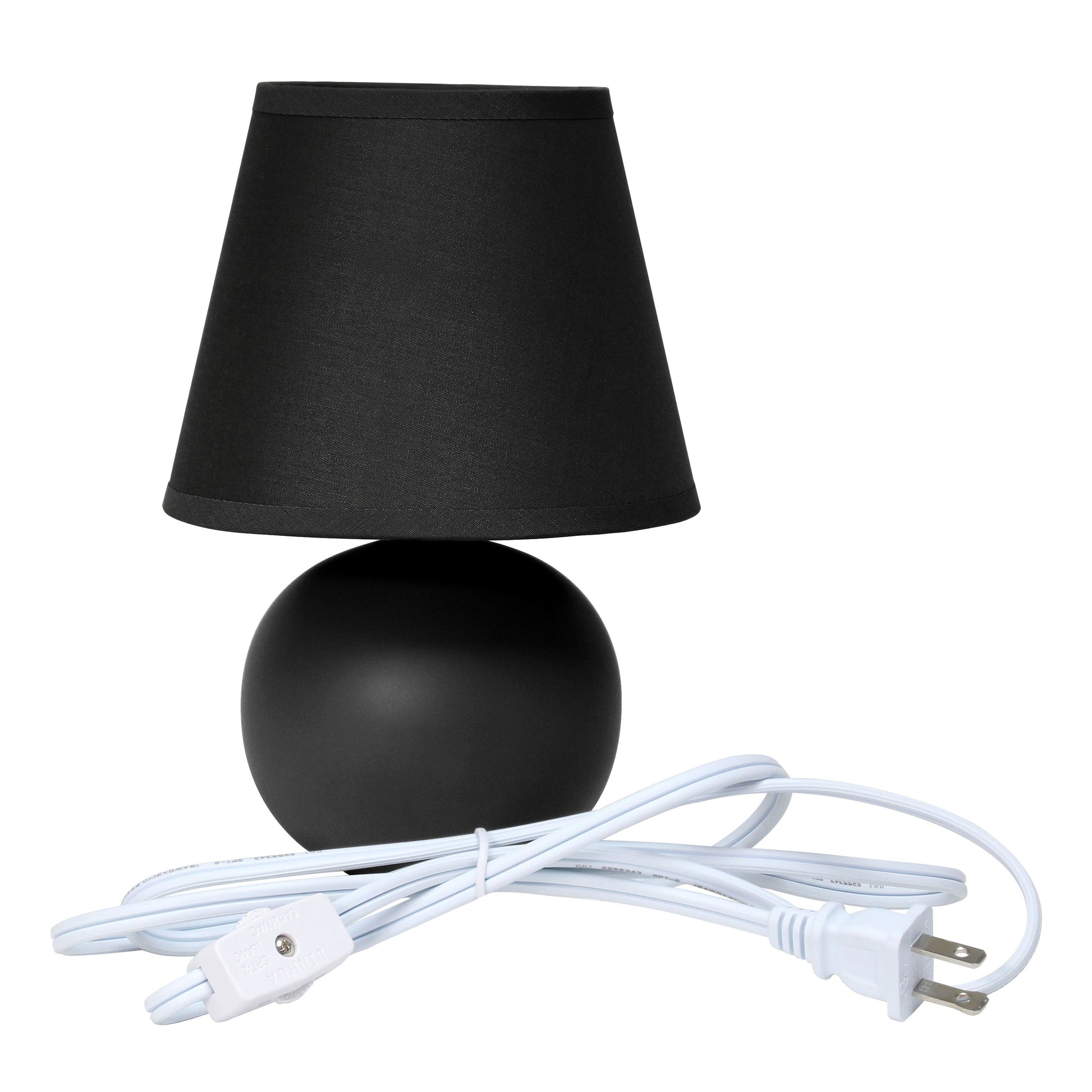 All The Rages Nauru 9" Black Ceramic Orb Table Lamp With Matching Fabric Shade