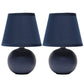 All The Rages Nauru 9" Blue 2-Piece Ceramic Orb Table Lamps With Matching Fabric Shades