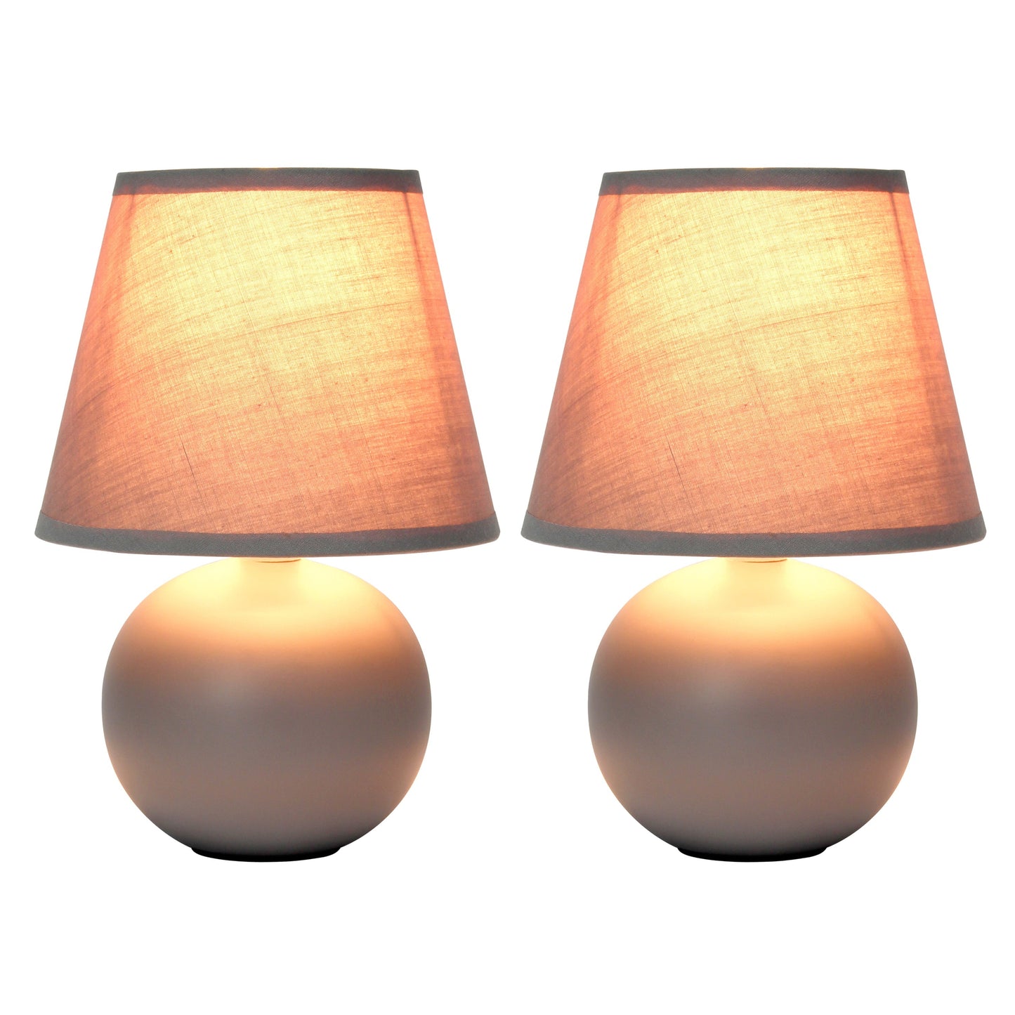 All The Rages Nauru 9" Gray 2-Piece Ceramic Orb Table Lamps With Matching Fabric Shades