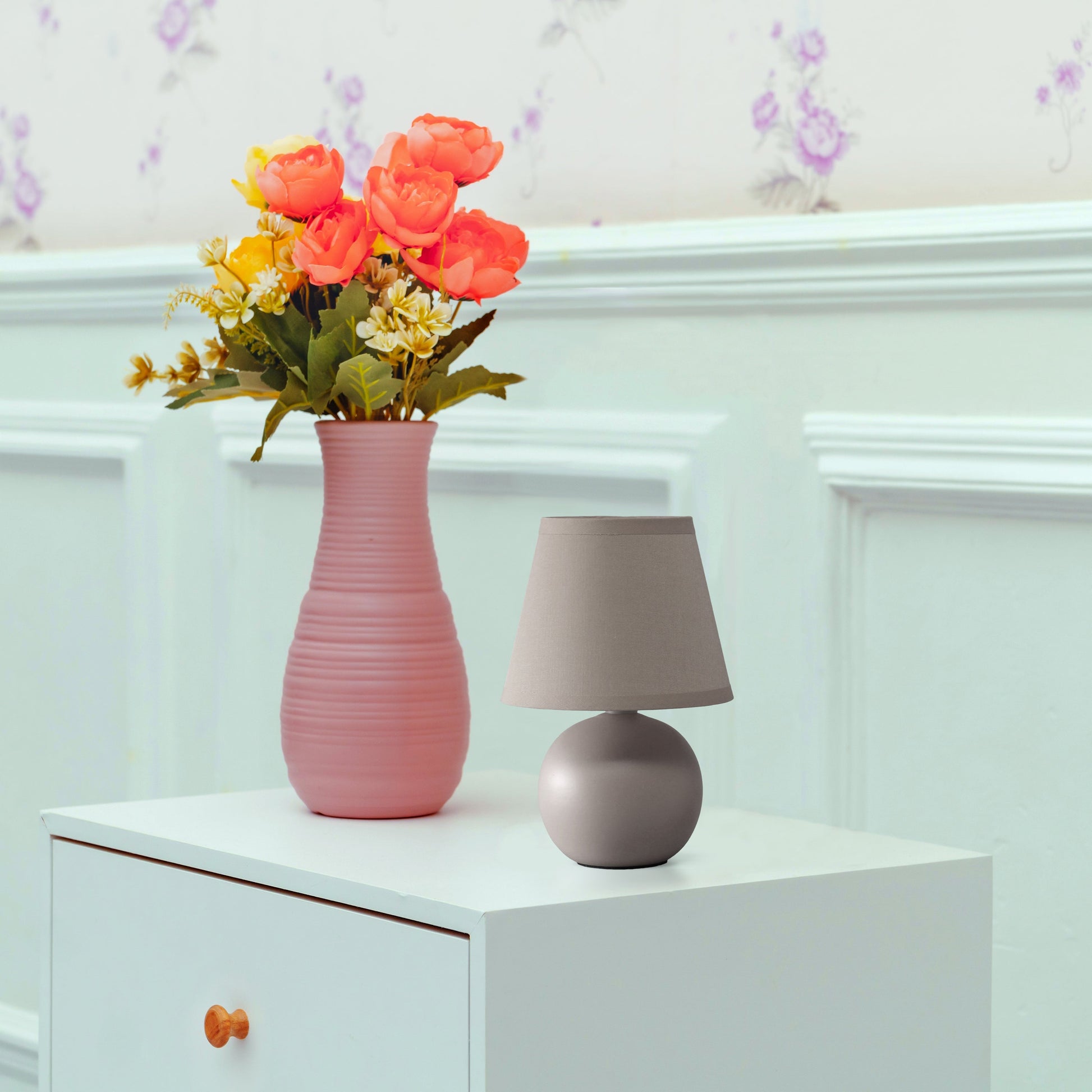 All The Rages Nauru 9" Gray Ceramic Orb Table Lamp With Matching Fabric Shade