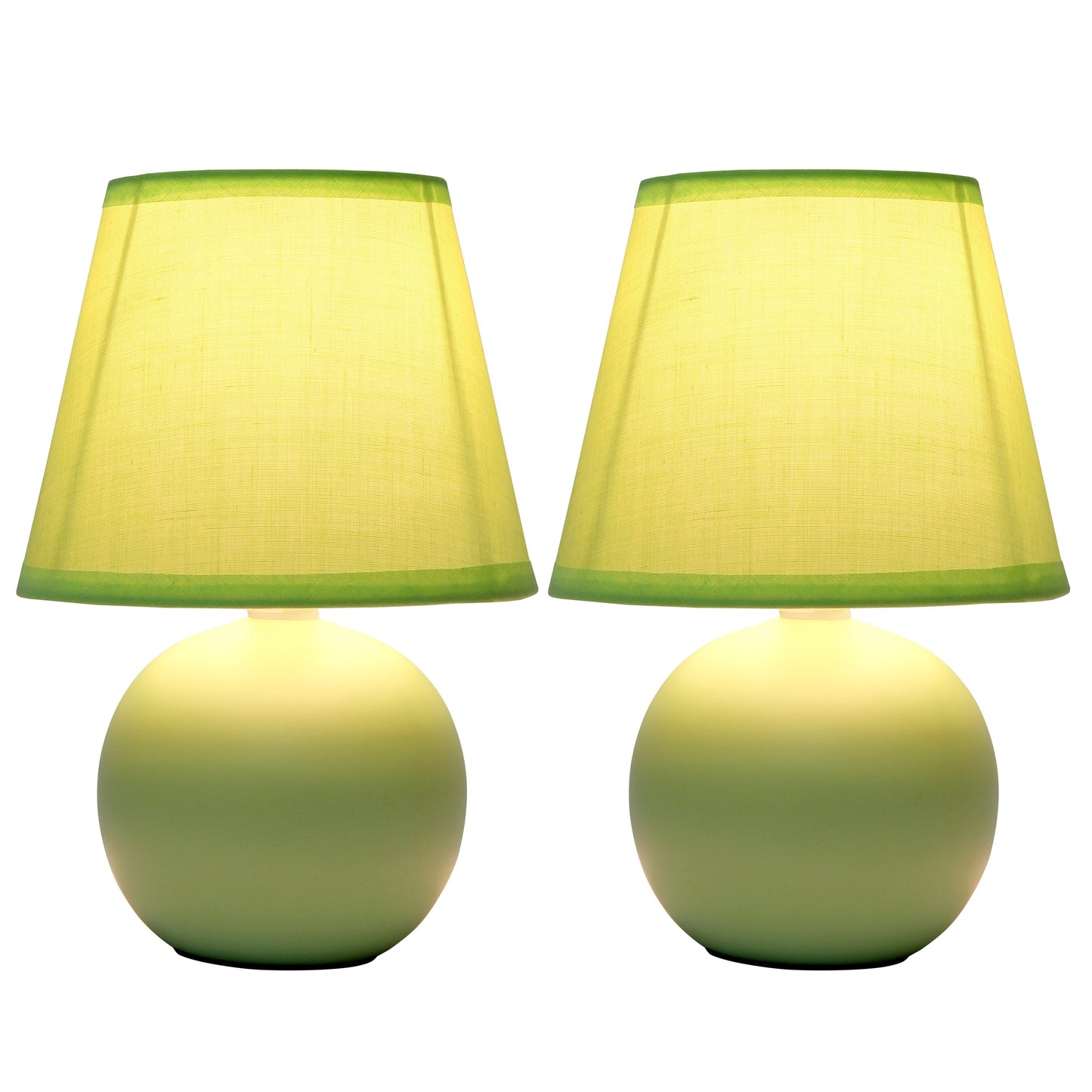 All The Rages Nauru 9" Green 2-Piece Ceramic Orb Table Lamps With Matching Fabric Shades