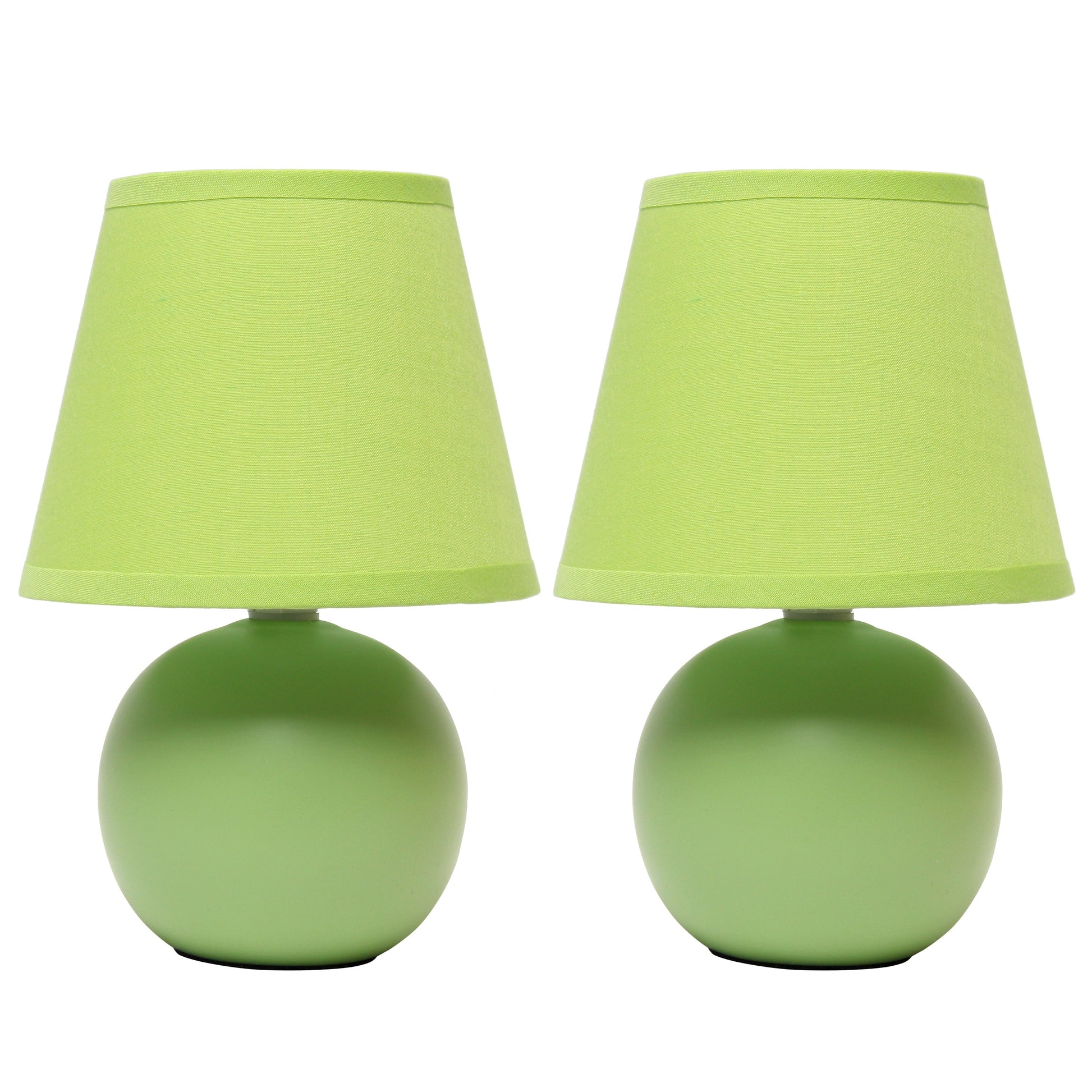 All The Rages Nauru 9" Green 2-Piece Ceramic Orb Table Lamps With Matching Fabric Shades
