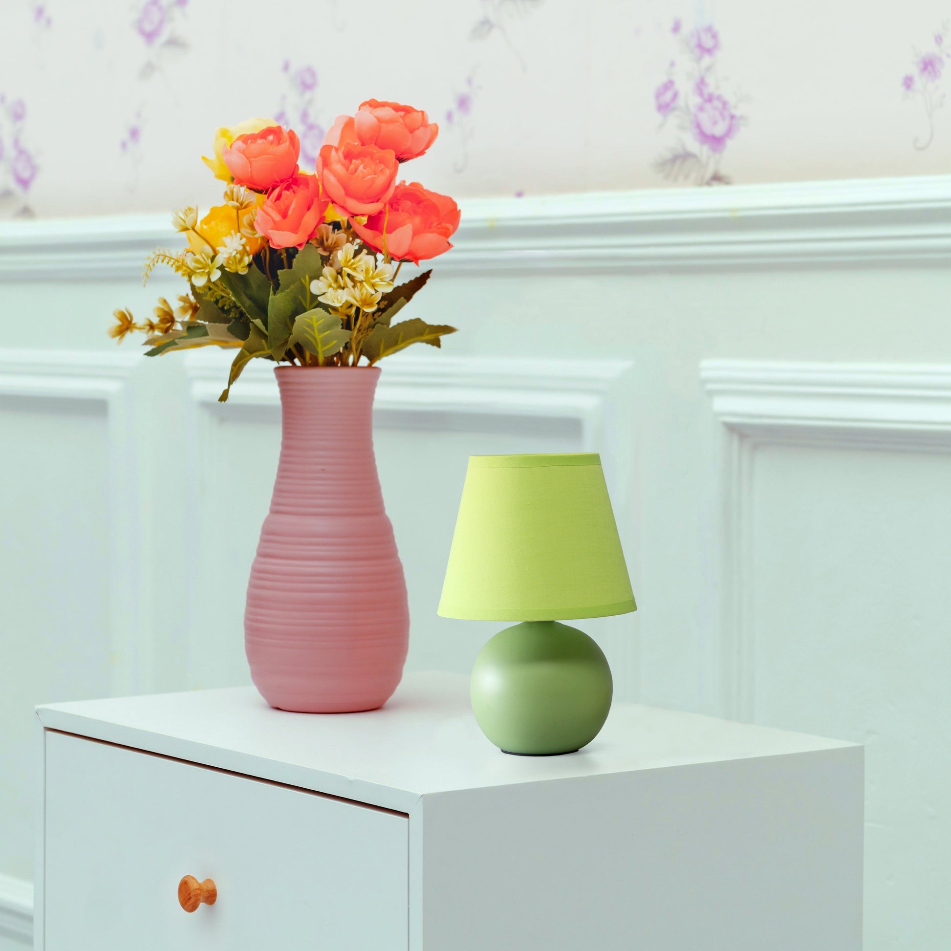 All The Rages Nauru 9" Green Ceramic Orb Table Lamp With Matching Fabric Shade