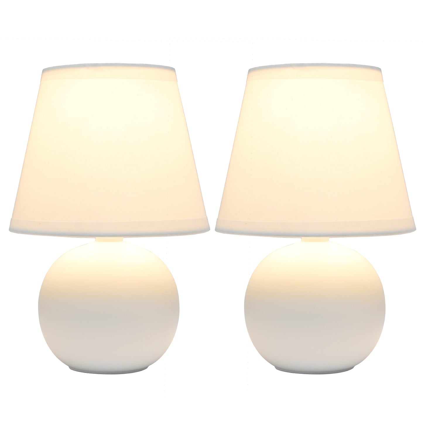 All The Rages Nauru 9" Off White 2-Piece Ceramic Orb Table Lamps With Matching Fabric Shades