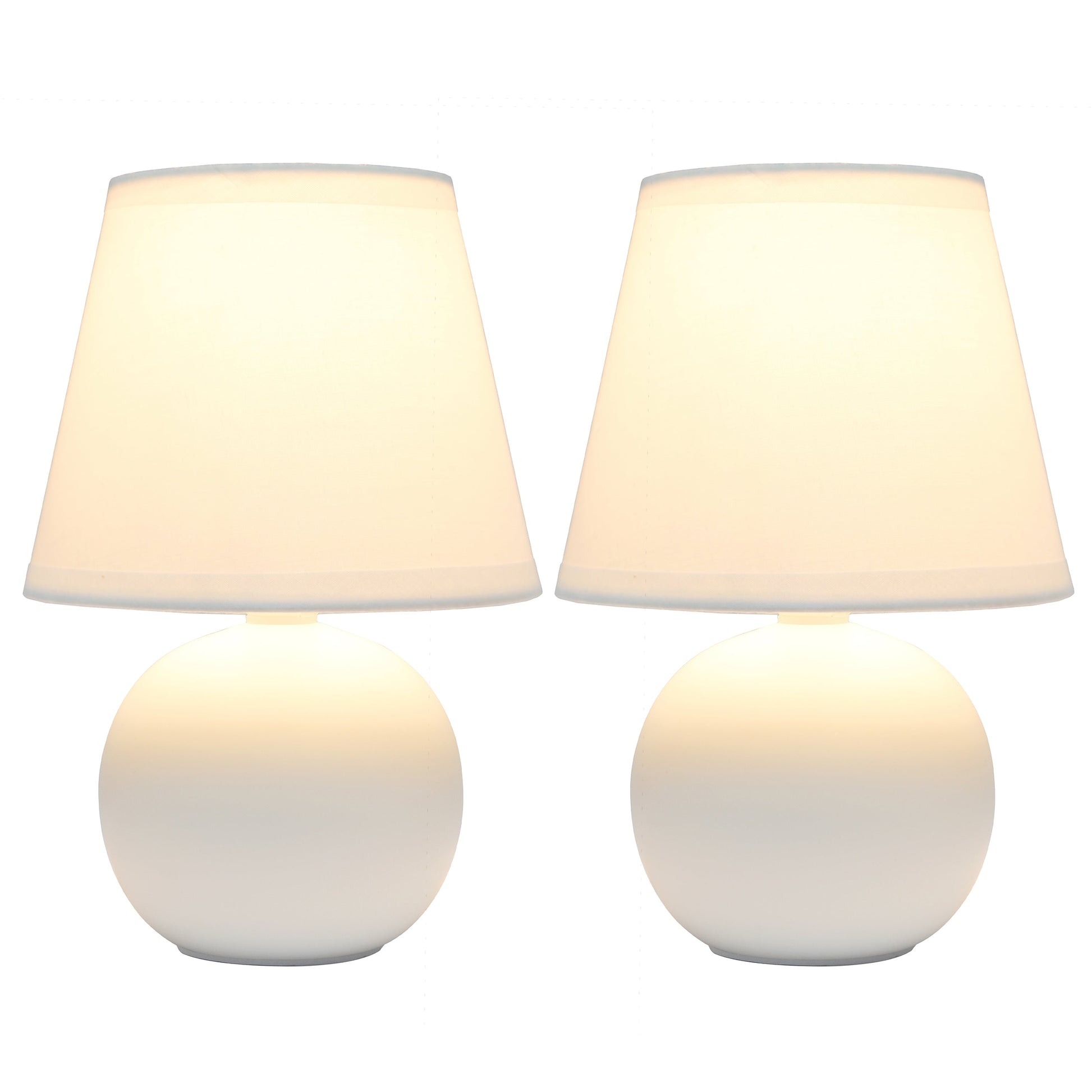 All The Rages Nauru 9" Off White 2-Piece Ceramic Orb Table Lamps With Matching Fabric Shades