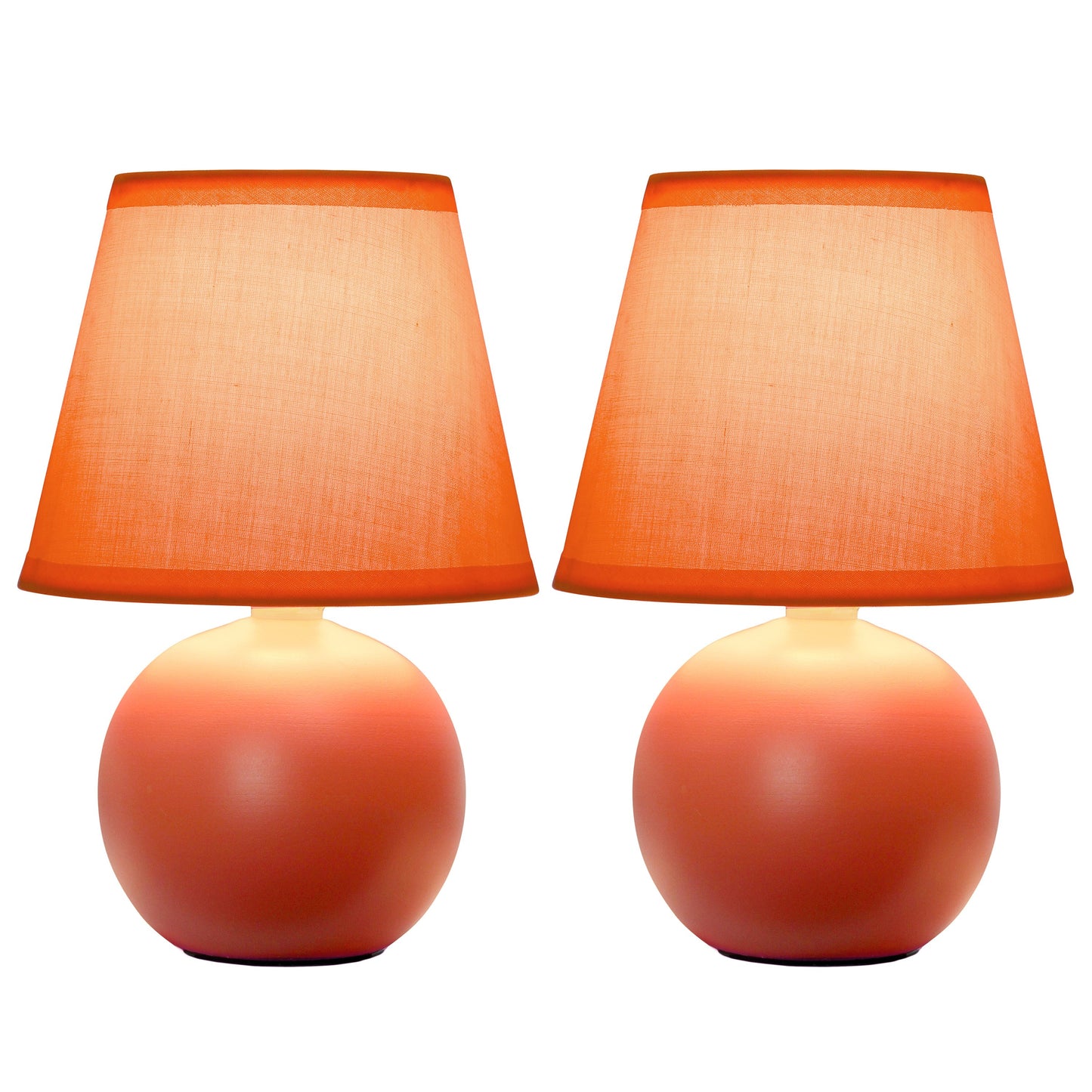 All The Rages Nauru 9" Orange 2-Piece Ceramic Orb Table Lamps With Matching Fabric Shades