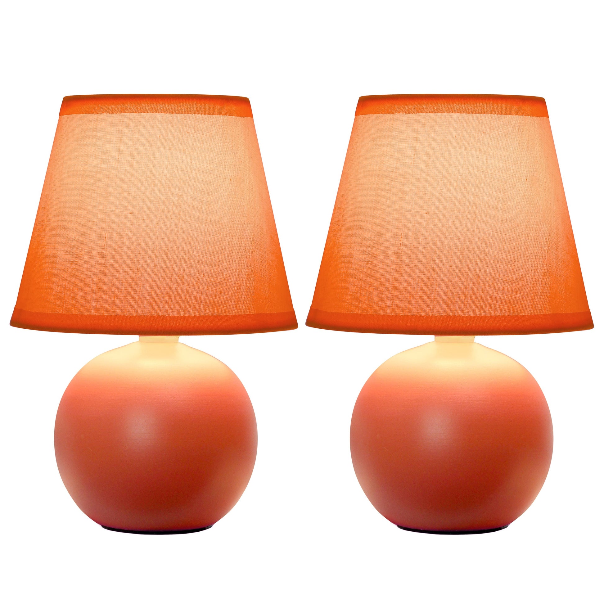 All The Rages Nauru 9" Orange 2-Piece Ceramic Orb Table Lamps With Matching Fabric Shades
