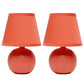 All The Rages Nauru 9" Orange 2-Piece Ceramic Orb Table Lamps With Matching Fabric Shades