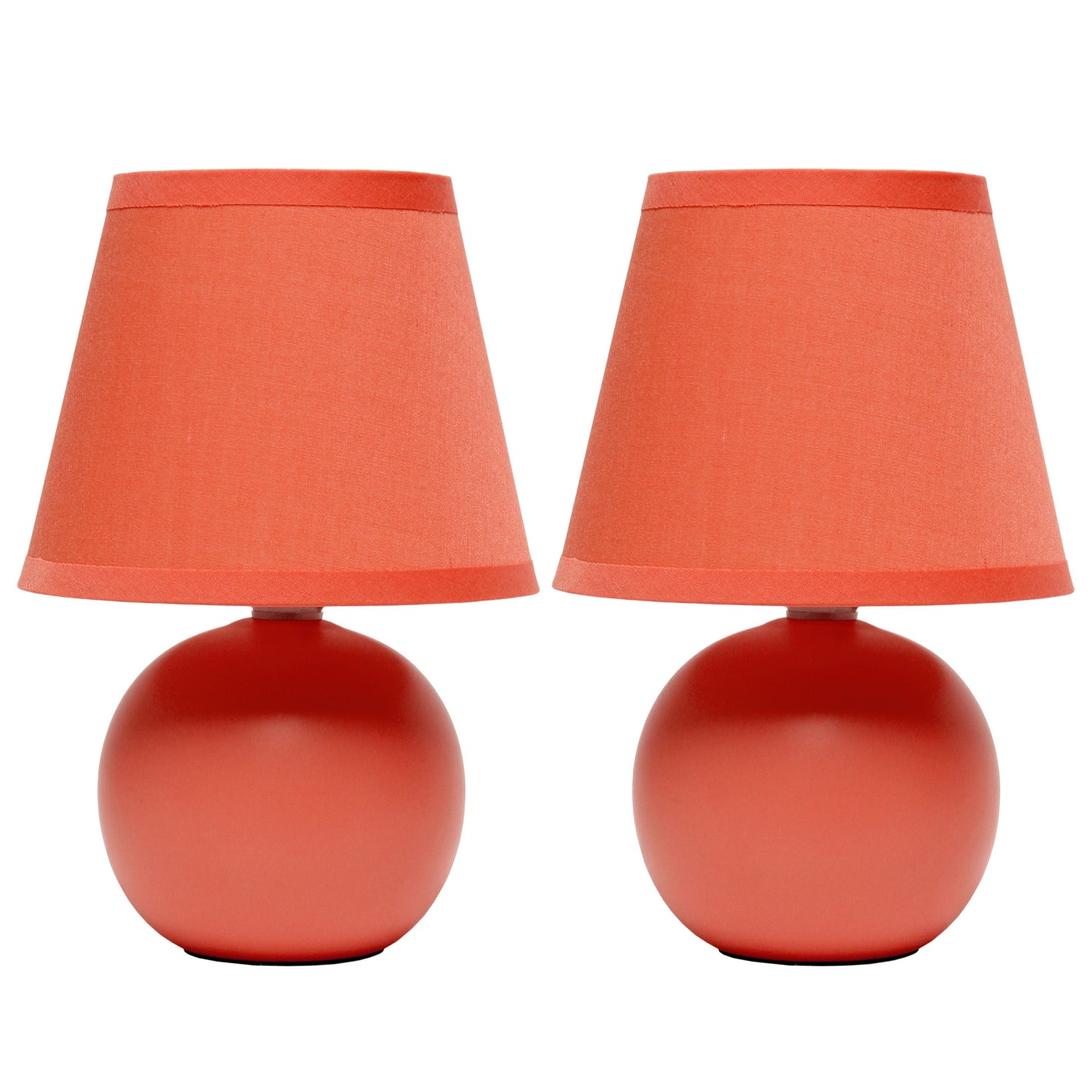 All The Rages Nauru 9" Orange 2-Piece Ceramic Orb Table Lamps With Matching Fabric Shades
