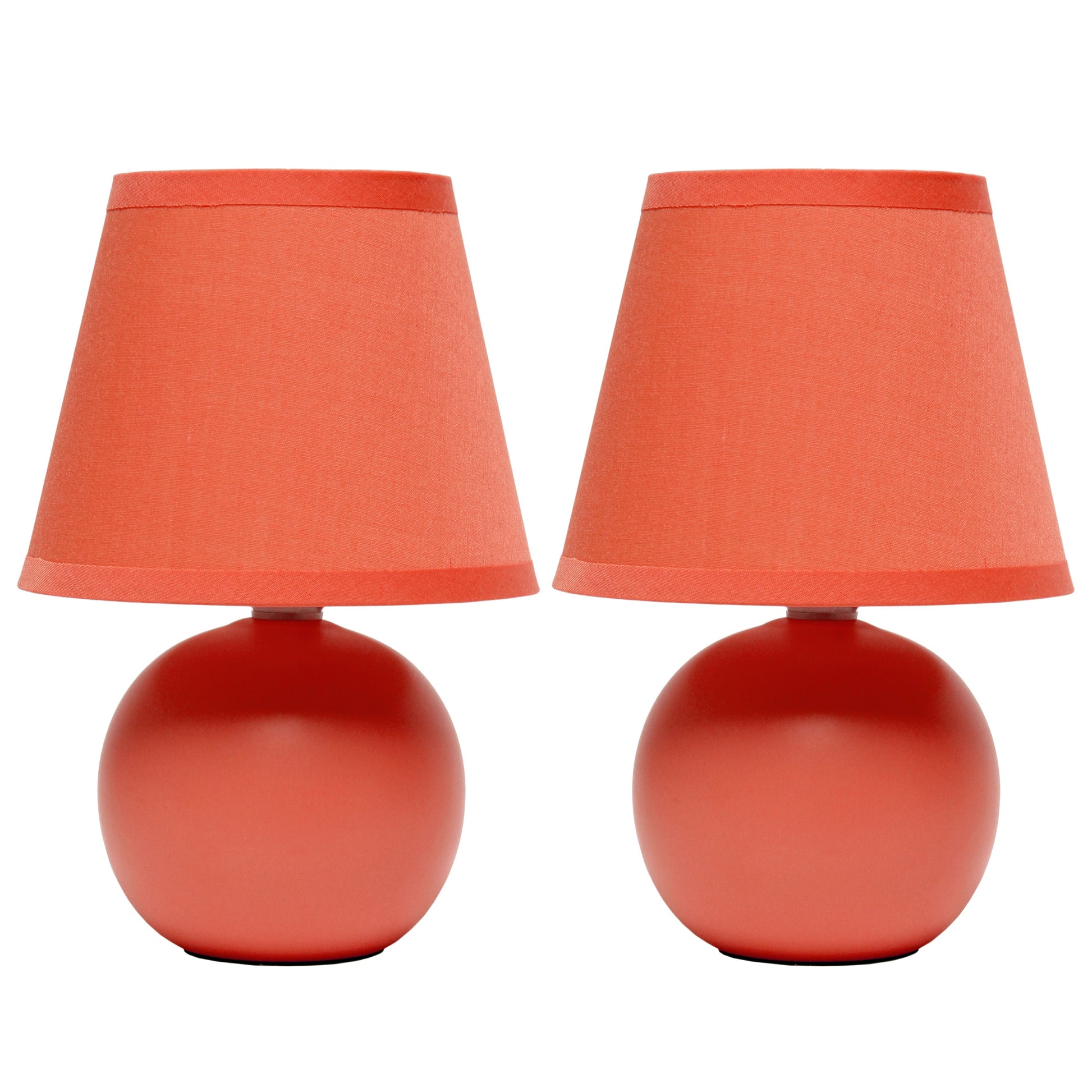 All The Rages Nauru 9" Orange 2-Piece Ceramic Orb Table Lamps With Matching Fabric Shades