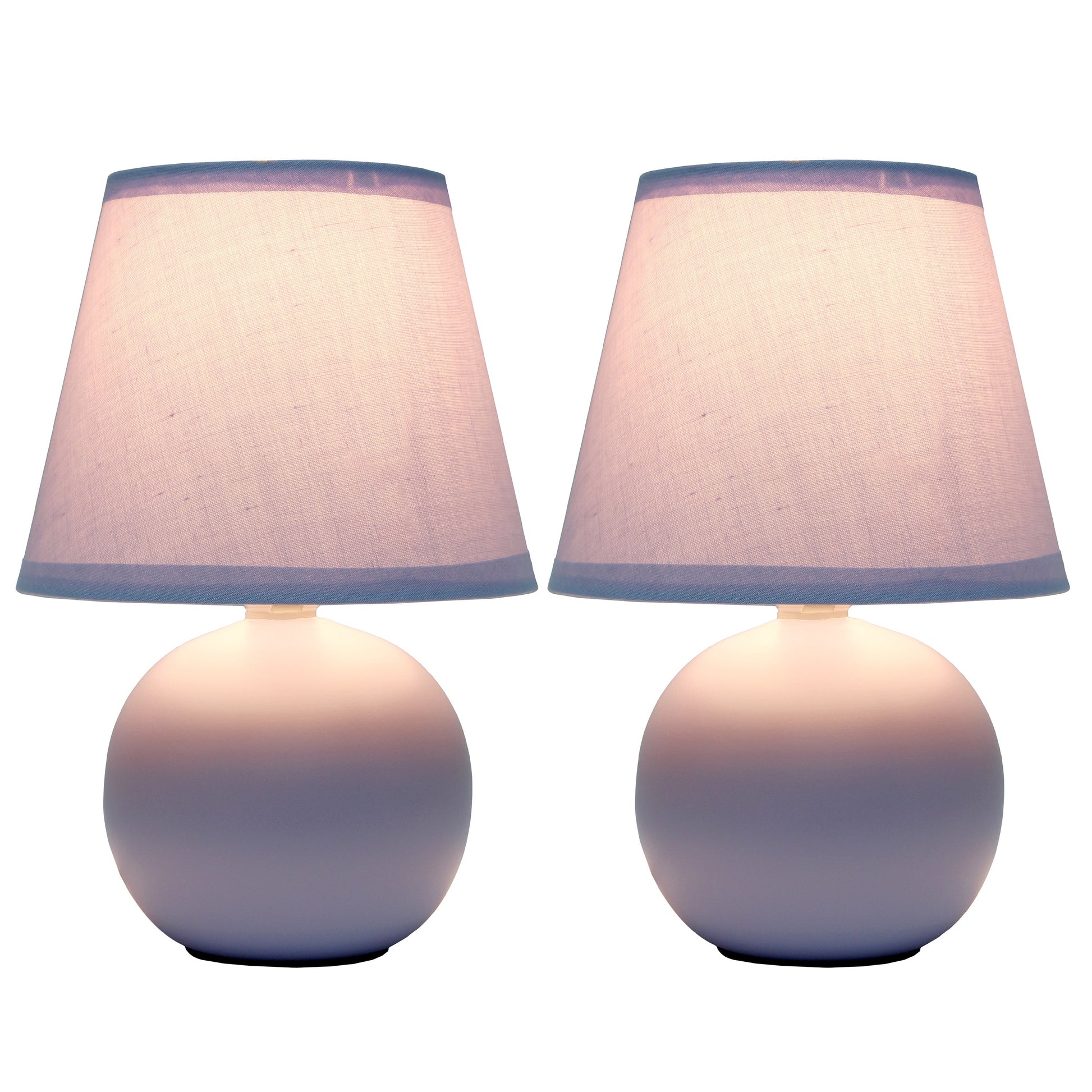 All The Rages Nauru 9" Purple 2-Piece Ceramic Orb Table Lamps With Matching Fabric Shades