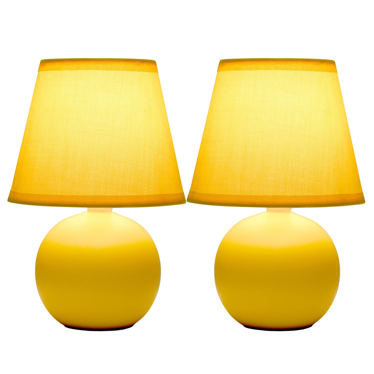 All The Rages Nauru 9" Yellow 2-piece Ceramic Orb Table Lamps With Matching Fabric Shades