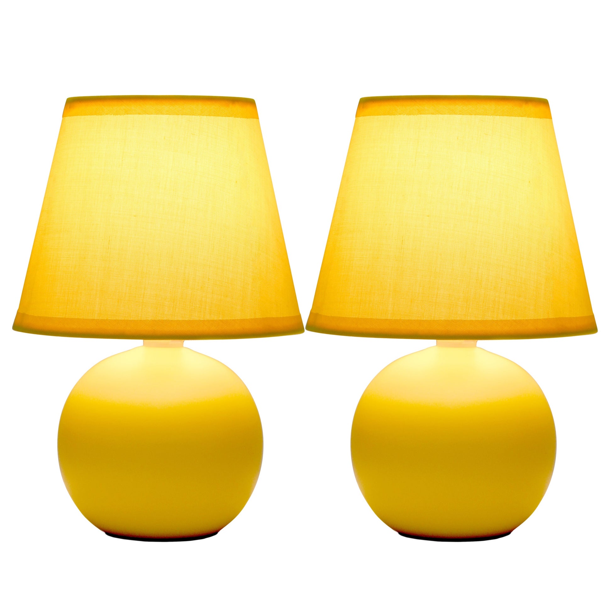 All The Rages Nauru 9" Yellow 2-piece Ceramic Orb Table Lamps With Matching Fabric Shades