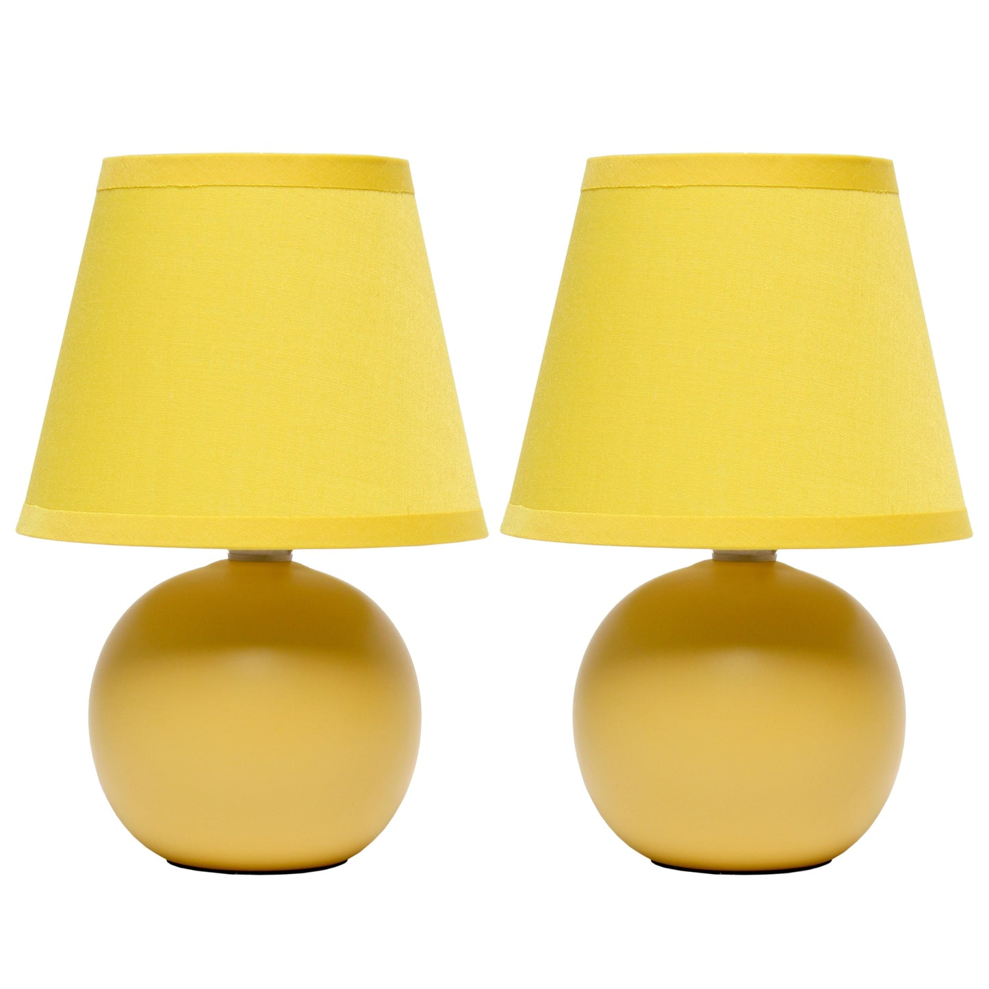 All The Rages Nauru 9" Yellow 2-piece Ceramic Orb Table Lamps With Matching Fabric Shades