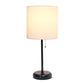 All The Rages Oslo 20" Black Base Standard Table Lamp With Power Outlet In White Fabric Shade