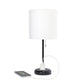 All The Rages Oslo 20" Black Base Standard Table Lamp With Power Outlet In White Fabric Shade