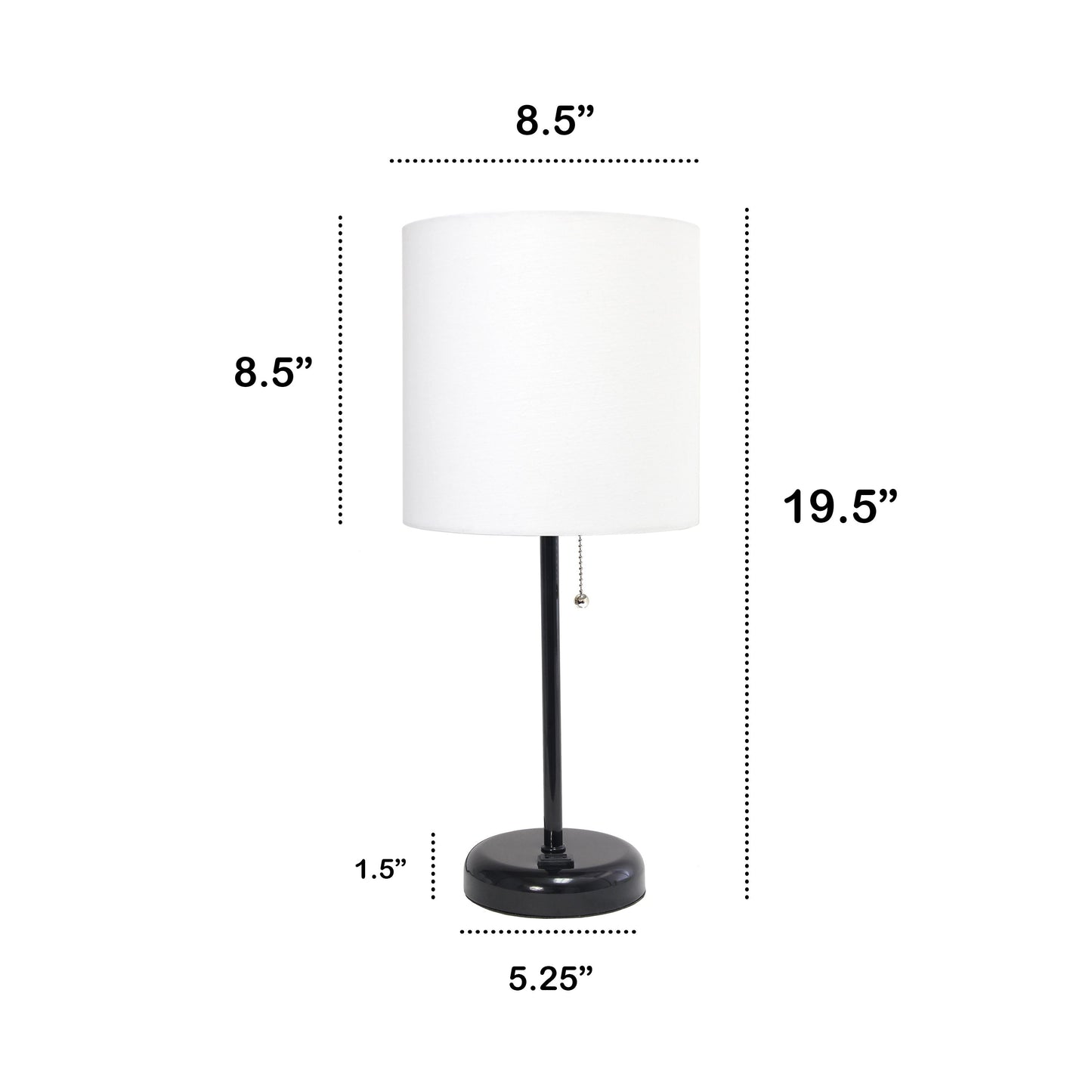 All The Rages Oslo 20" Black Base Standard Table Lamp With Power Outlet In White Fabric Shade