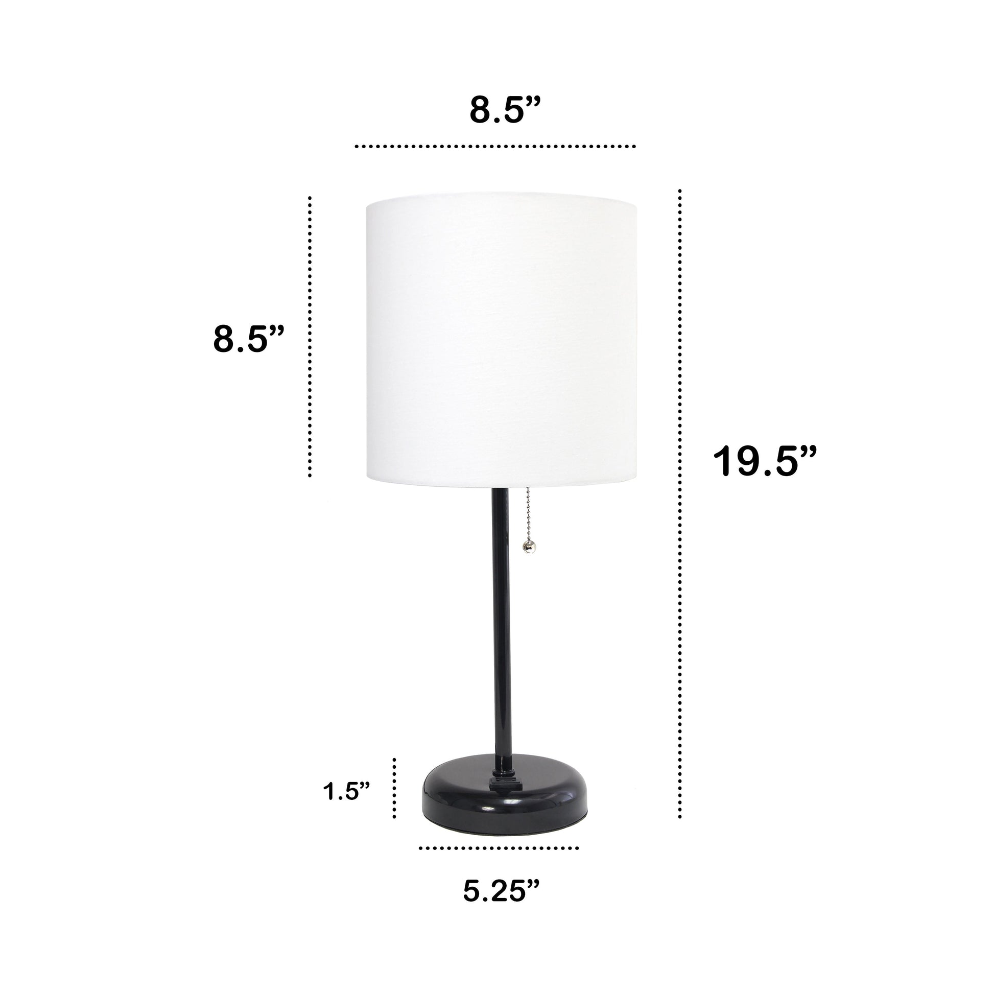 All The Rages Oslo 20" Black Base Standard Table Lamp With Power Outlet In White Fabric Shade
