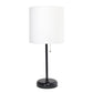 All The Rages Oslo 20" Black Base Standard Table Lamp With Power Outlet In White Fabric Shade
